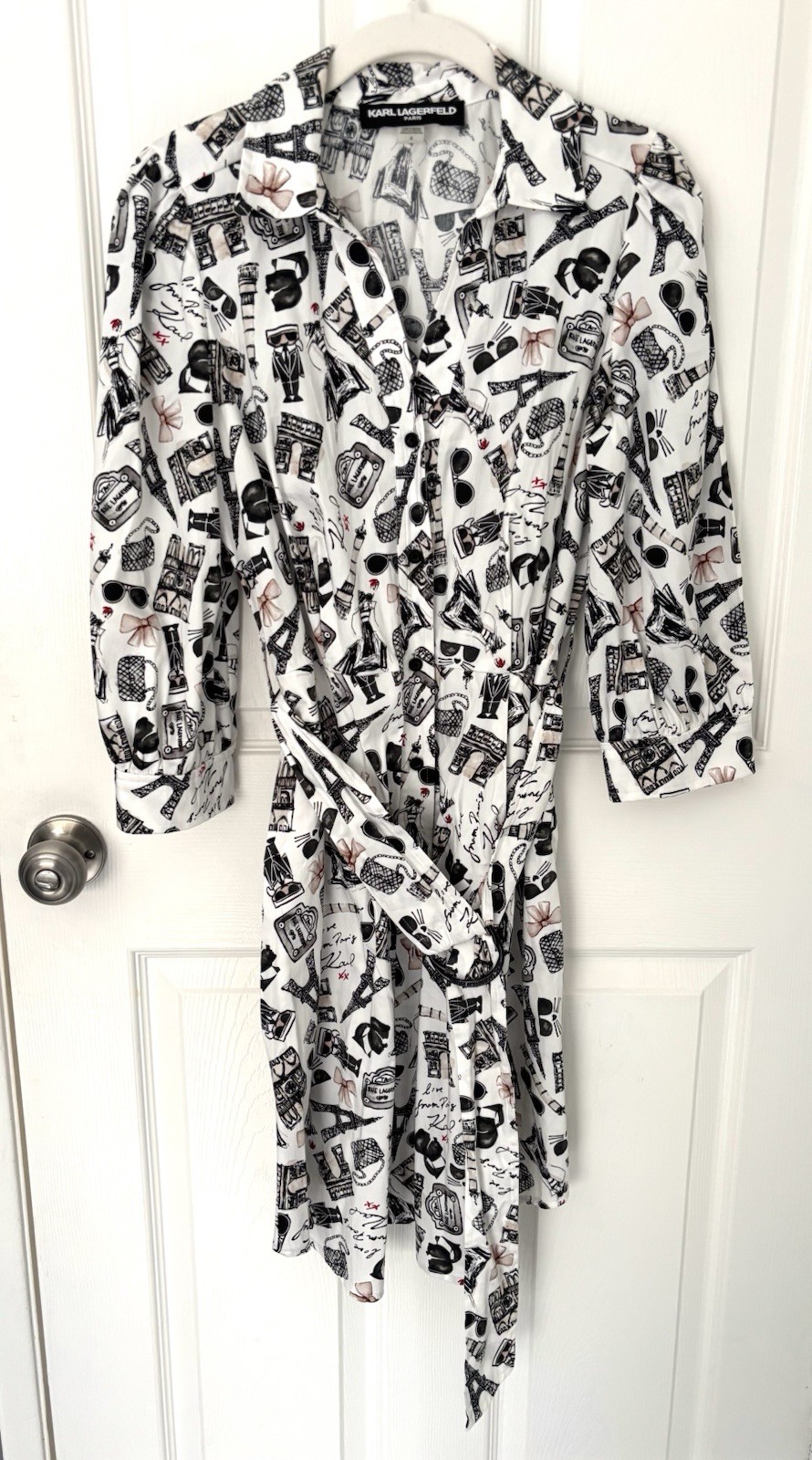 Karl Lagerfeld Paris Shirt Dress Womens Size 6 Landmark Toile Print Belted
