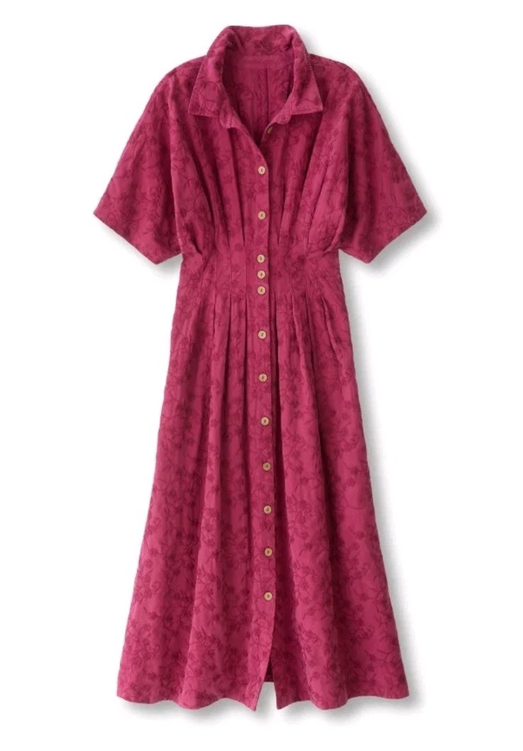 Soft Surroundings Embroidered SS Short Sleeve Tencel Midi Shirtdress Rich Berry