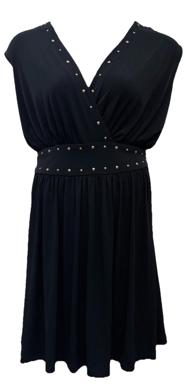Beverly Drive Women Size 16/18 Sleeveless Studded V-Neck Blouson Dress Black