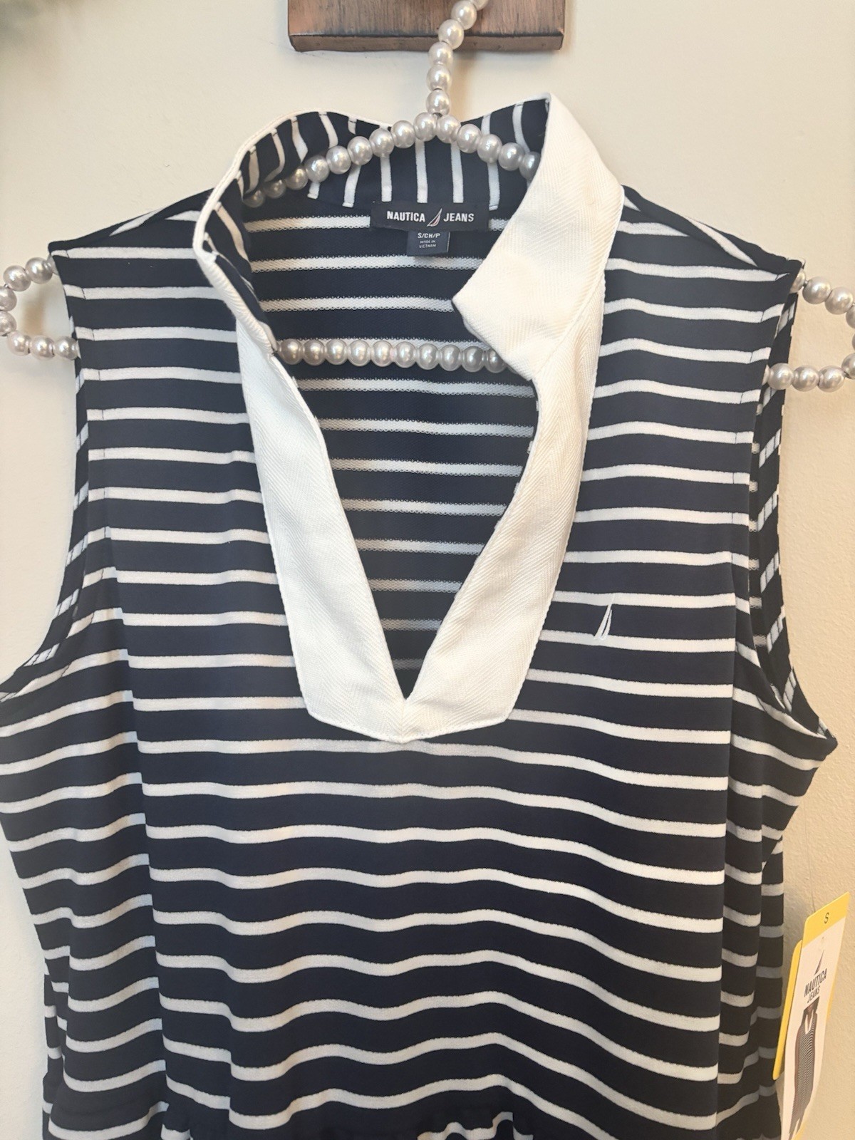 NWT Nautica Womens Size Small Blue White Stripe Sleeveless Knit Dress Nautical