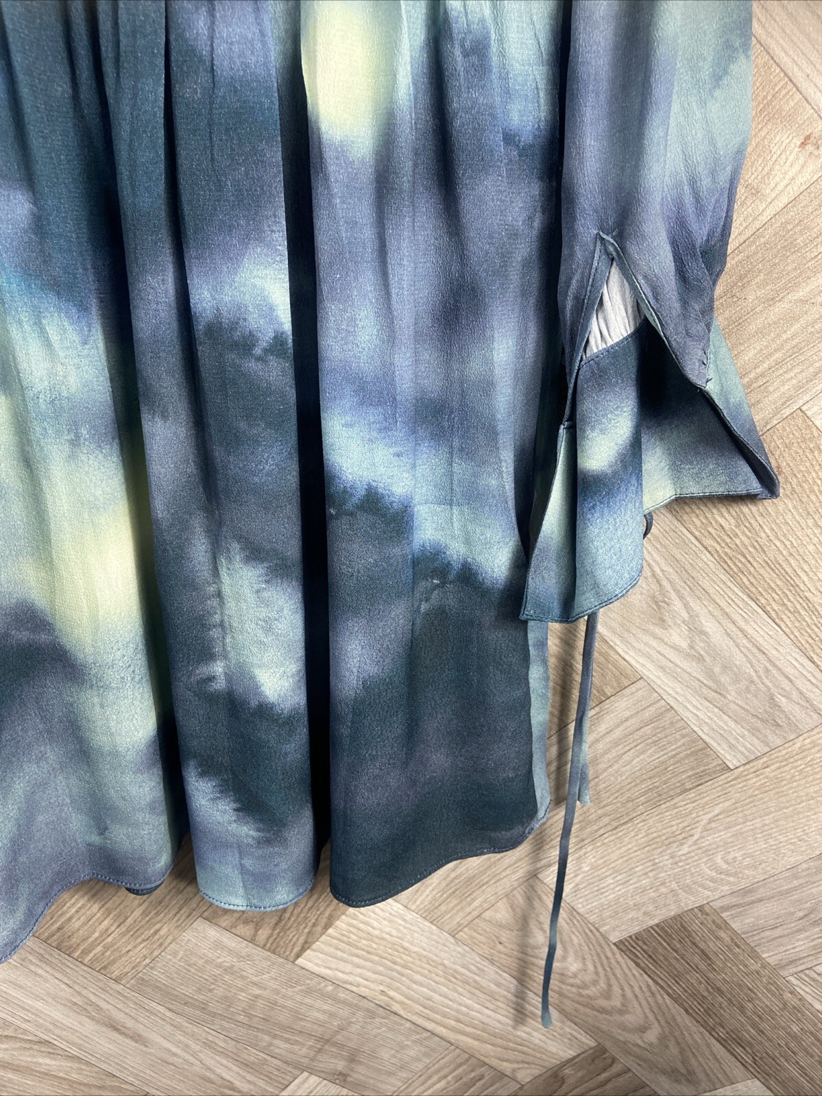 Fig & Basil Blue/Green Ombré/Dye Print Long Sleeve Dress 12 New