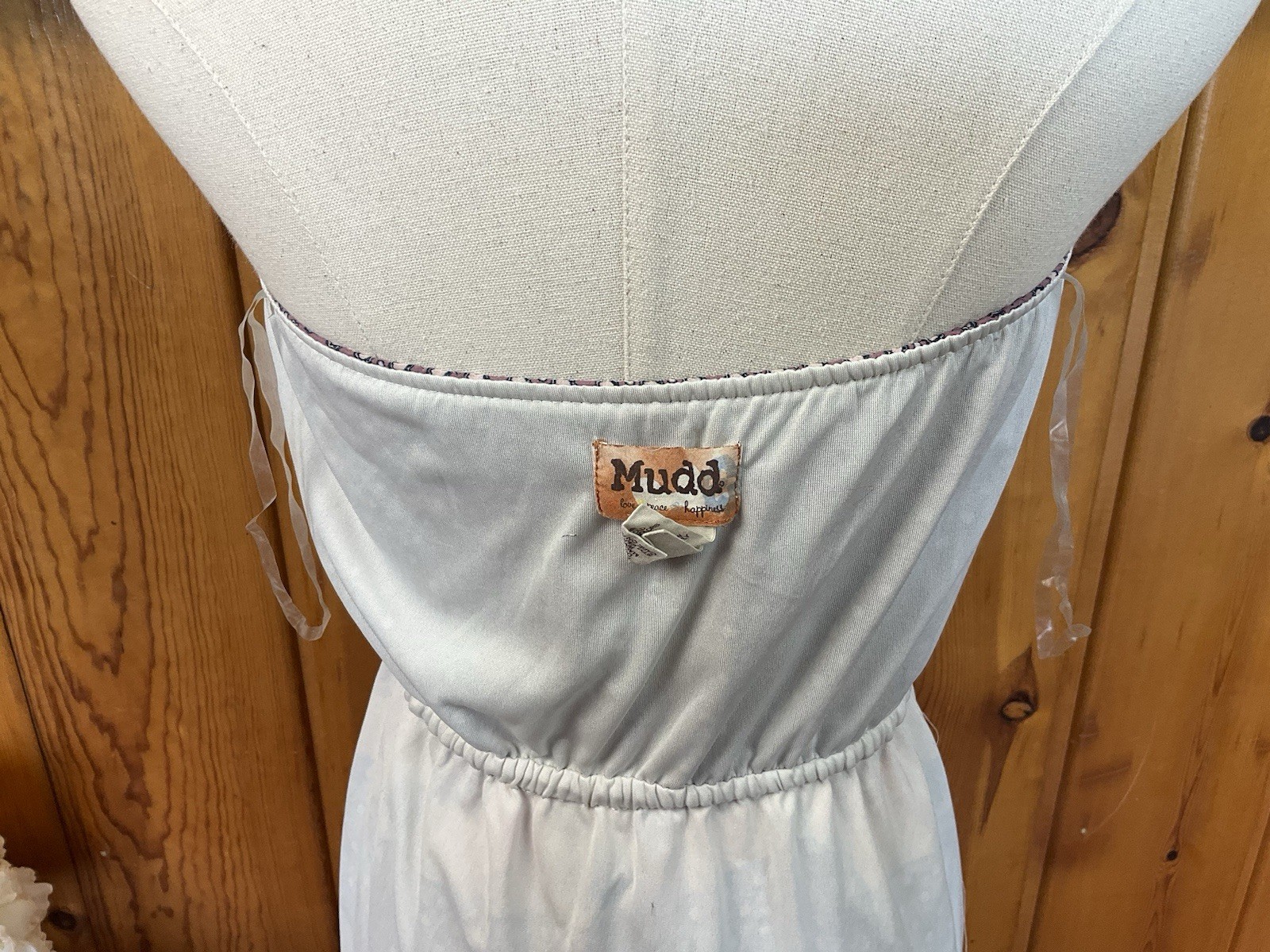 Medium Strapless Dress Purple Tan Paisley Boho Pattern Light Navy Blue Stripe
