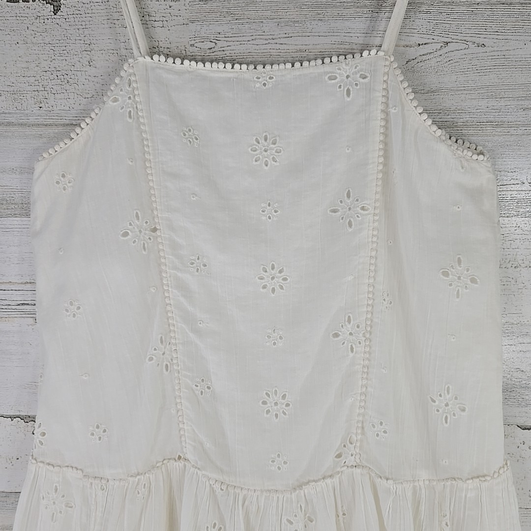 AERIE White Eyelet Embroidered Tiered Sundress SZ M Cotton Lace Trim Boho Summer