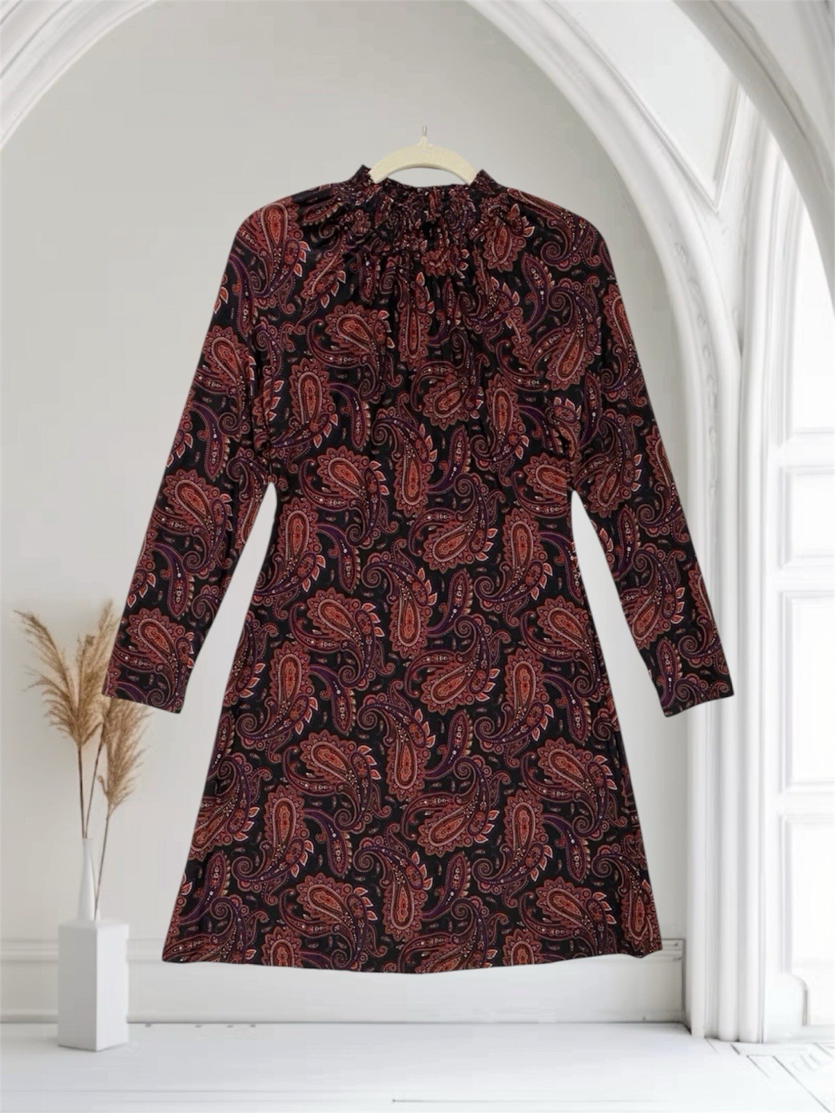 Tommy Hilfiger Paisley Smocked Mock Neck Dress Size 4 Elegant Summer Chic $129