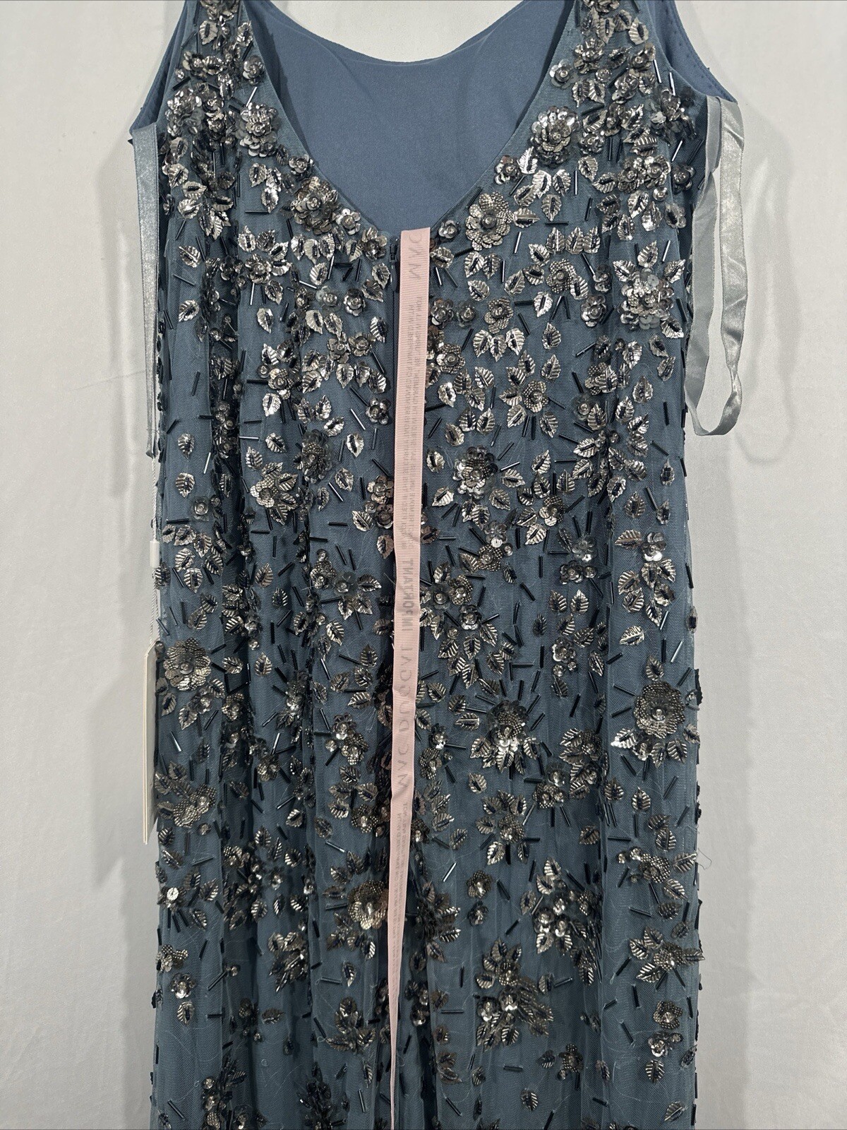 NWT Mac Duggal [ 10 ] 5477 Floral Embellished Scoop Neck Gown in Slate Grey #J43