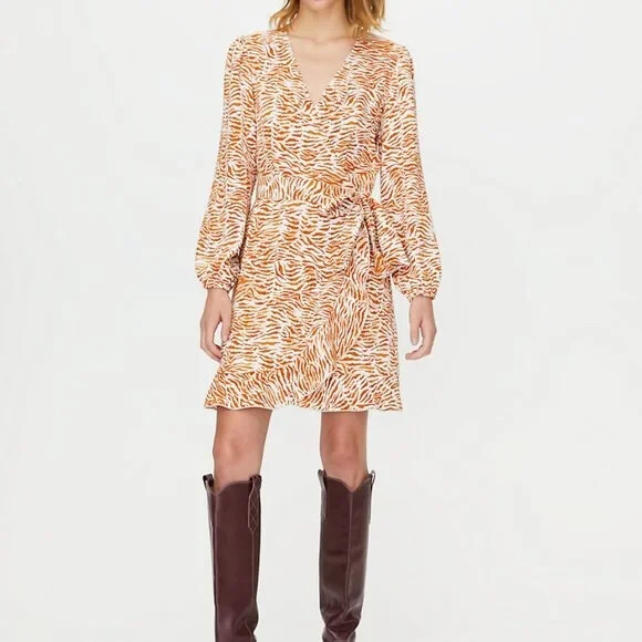 Aritzia Little Moon Julep Dress L/S Ruffle Wrap Dress Giselle Amber Earth S NWT