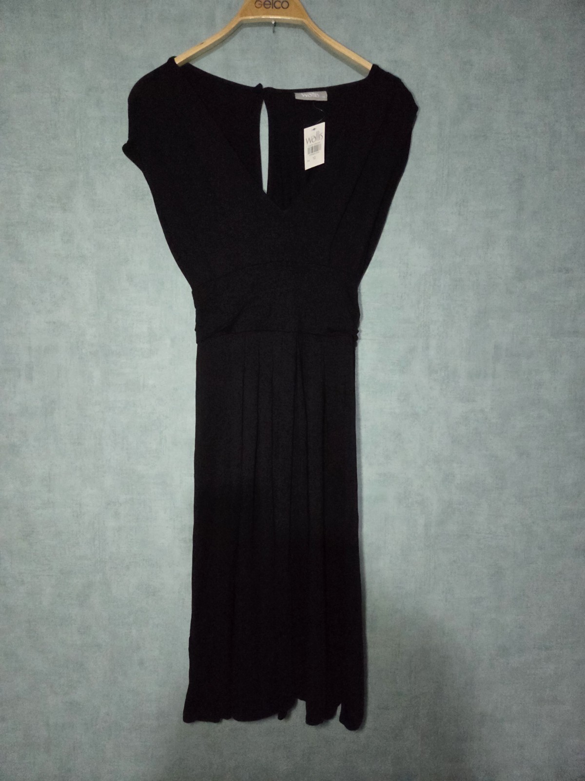Wallis Size 10 Black V-neck Midi Dress with Tie-back Sleeveless