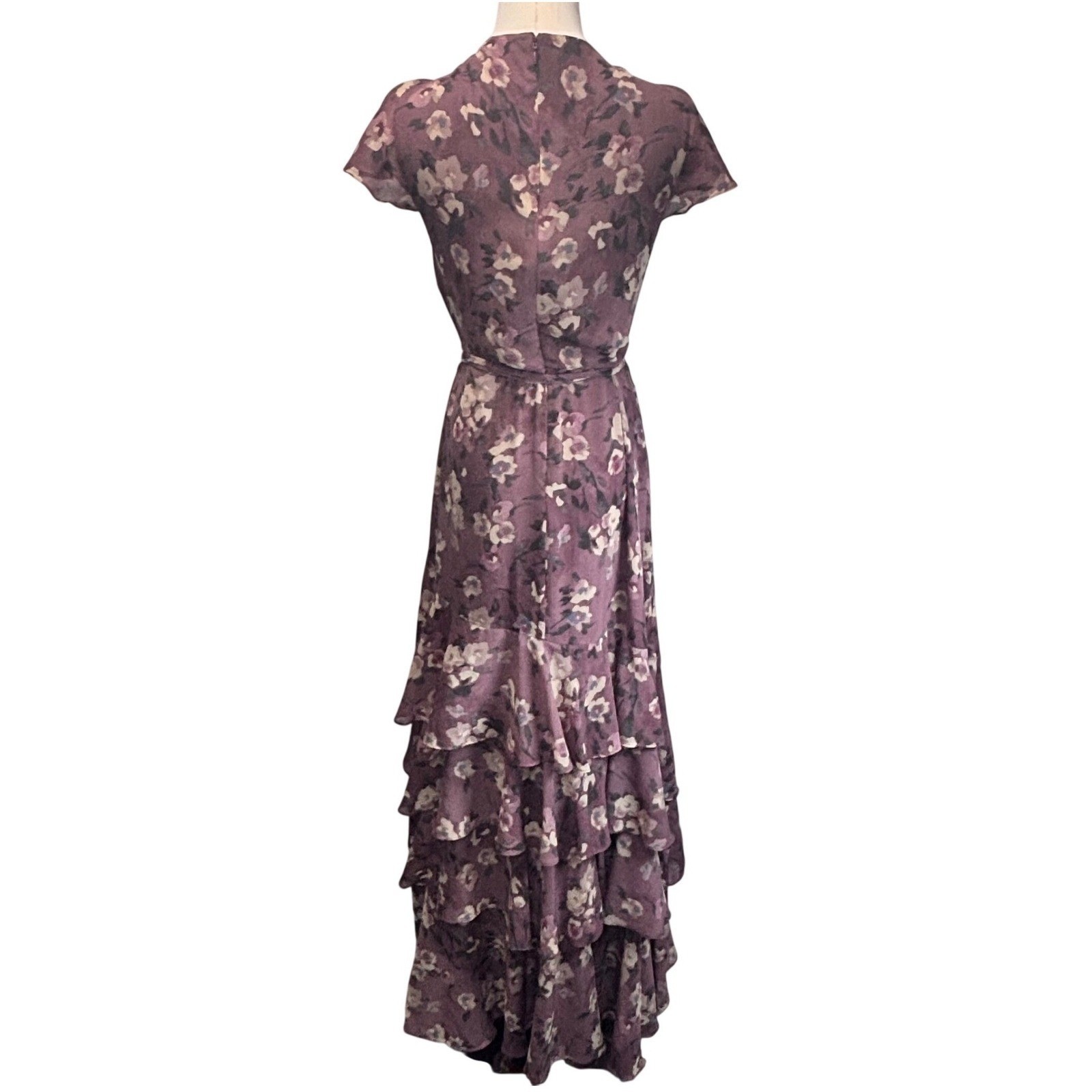 Ralph Lauren Maxi Dress Georgette Chiffon Floral Layered Ruffles Cottagecore 8