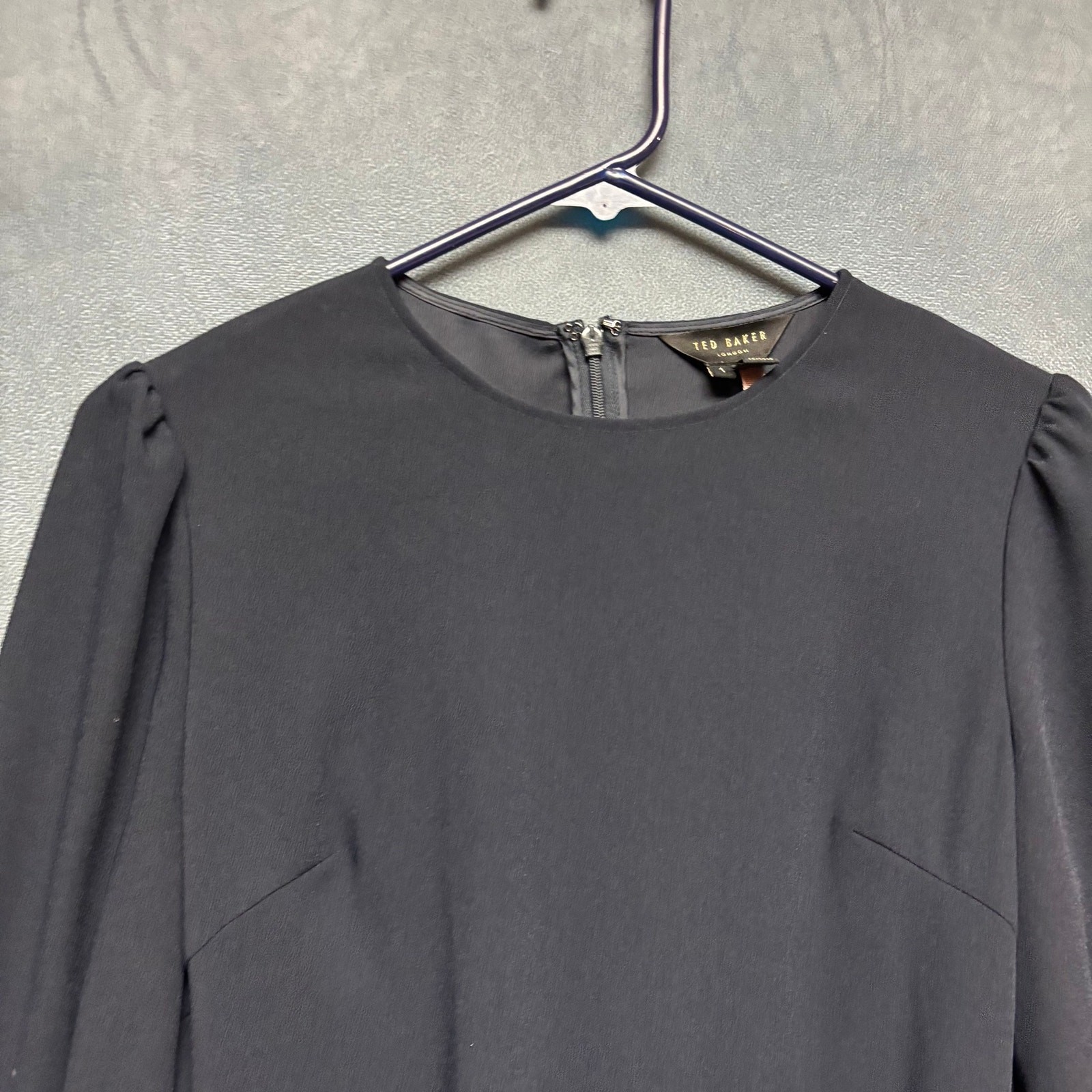 Ted Baker Embroidered Floral Black Mini Dress Belted Long Sleeve Size 1 Cottage
