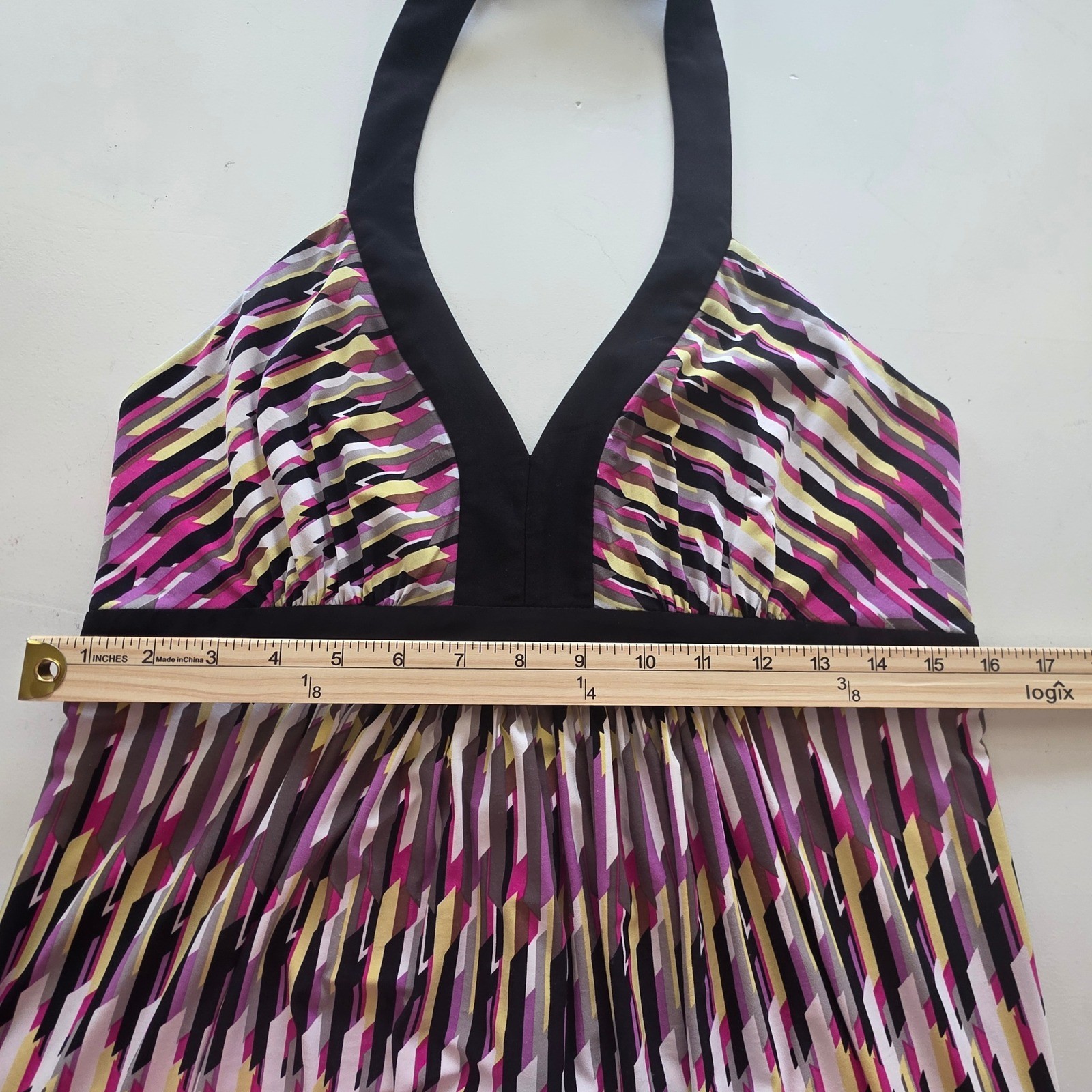 Max and Cleo Halter Dress Mini Geometric Black Yellow Purple Retro Y2K Party 12
