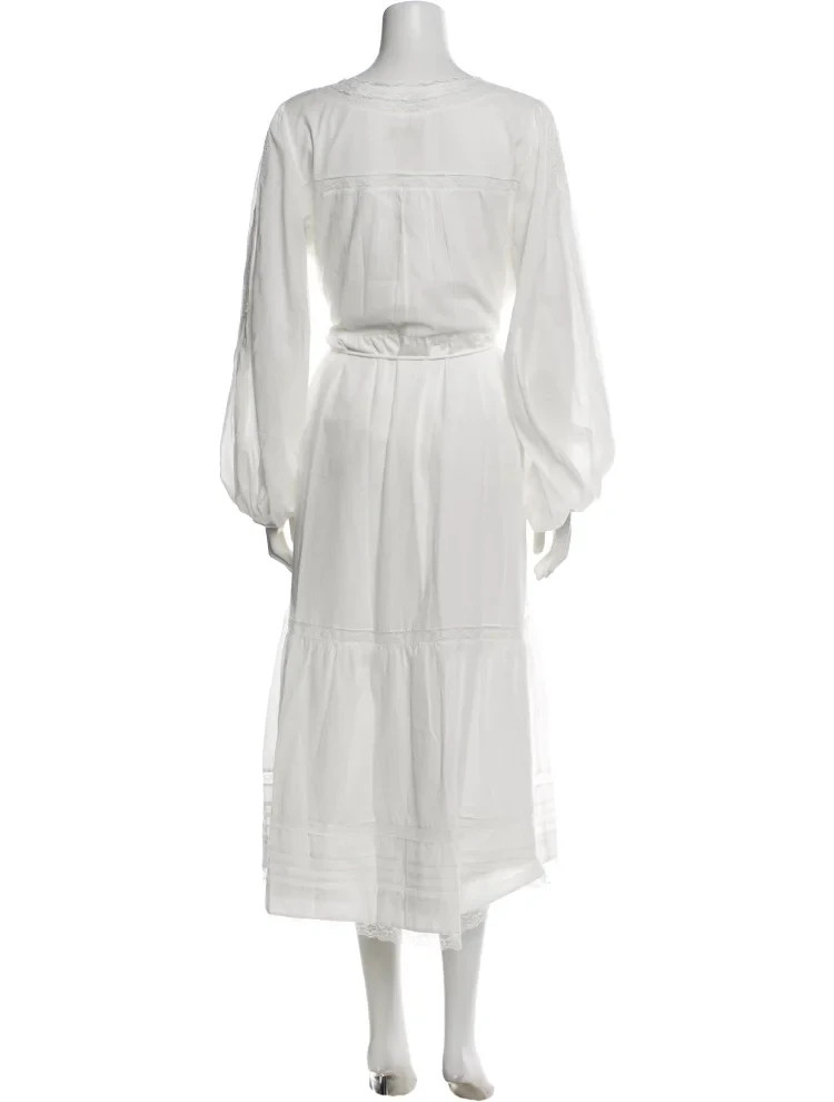 Caroline Constas women White Cotton Lace Embroidered Midi to Maxi Dress sz Large
