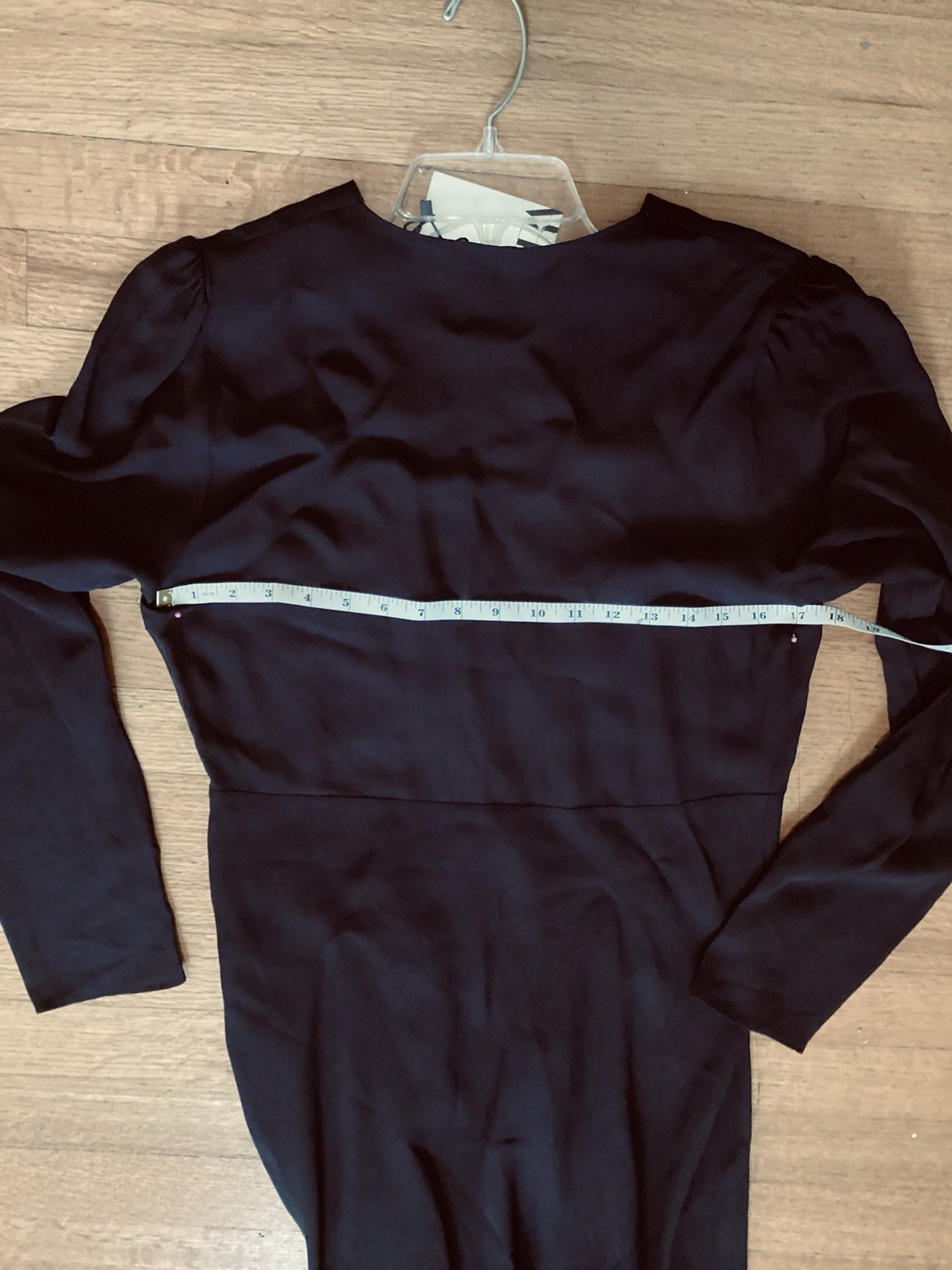 Zara Black Solid V-Neck Puff Long Sleeve Knee Length Zip Dress Women M