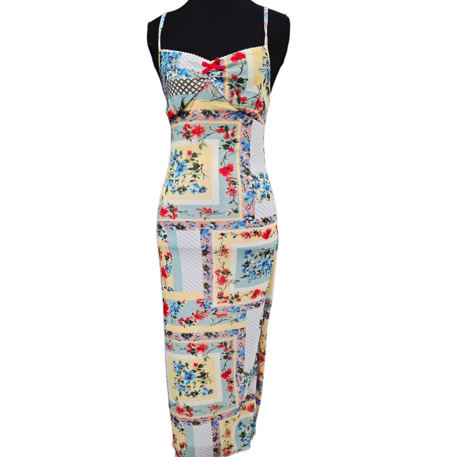 THIRTY THIRTY LA Patchwork Floral Midi Dress Small Cottagecore Y2K Boho Indie