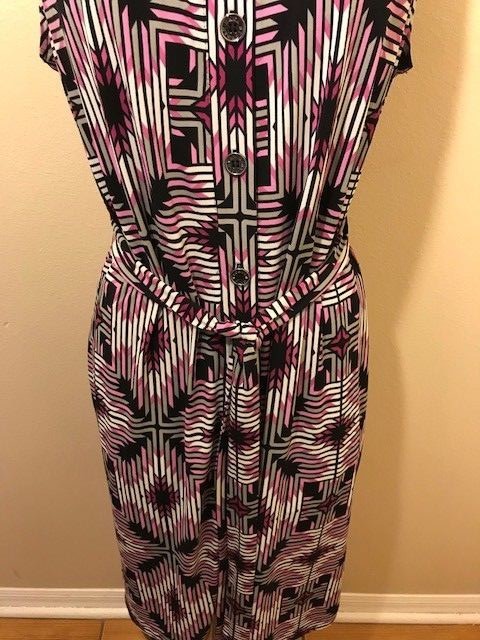 DANA BUCHMAN – PINK BLACK WHITE GRAY MULTI-COLOR SLEEVELESS DRESS – M