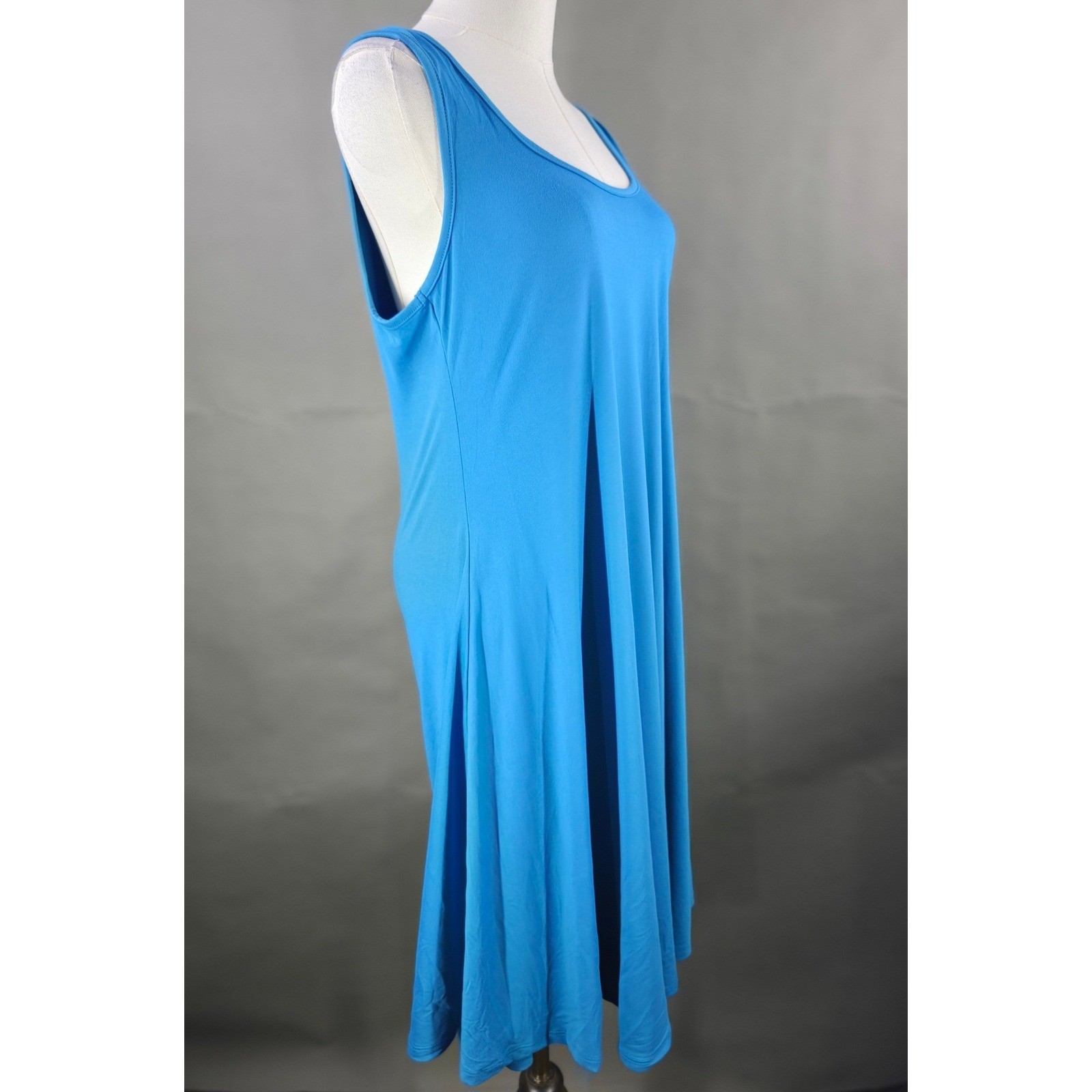 24seven Comfort Sleeveless Fit Flared Midi Dress Womens L Blue Effortless Chic