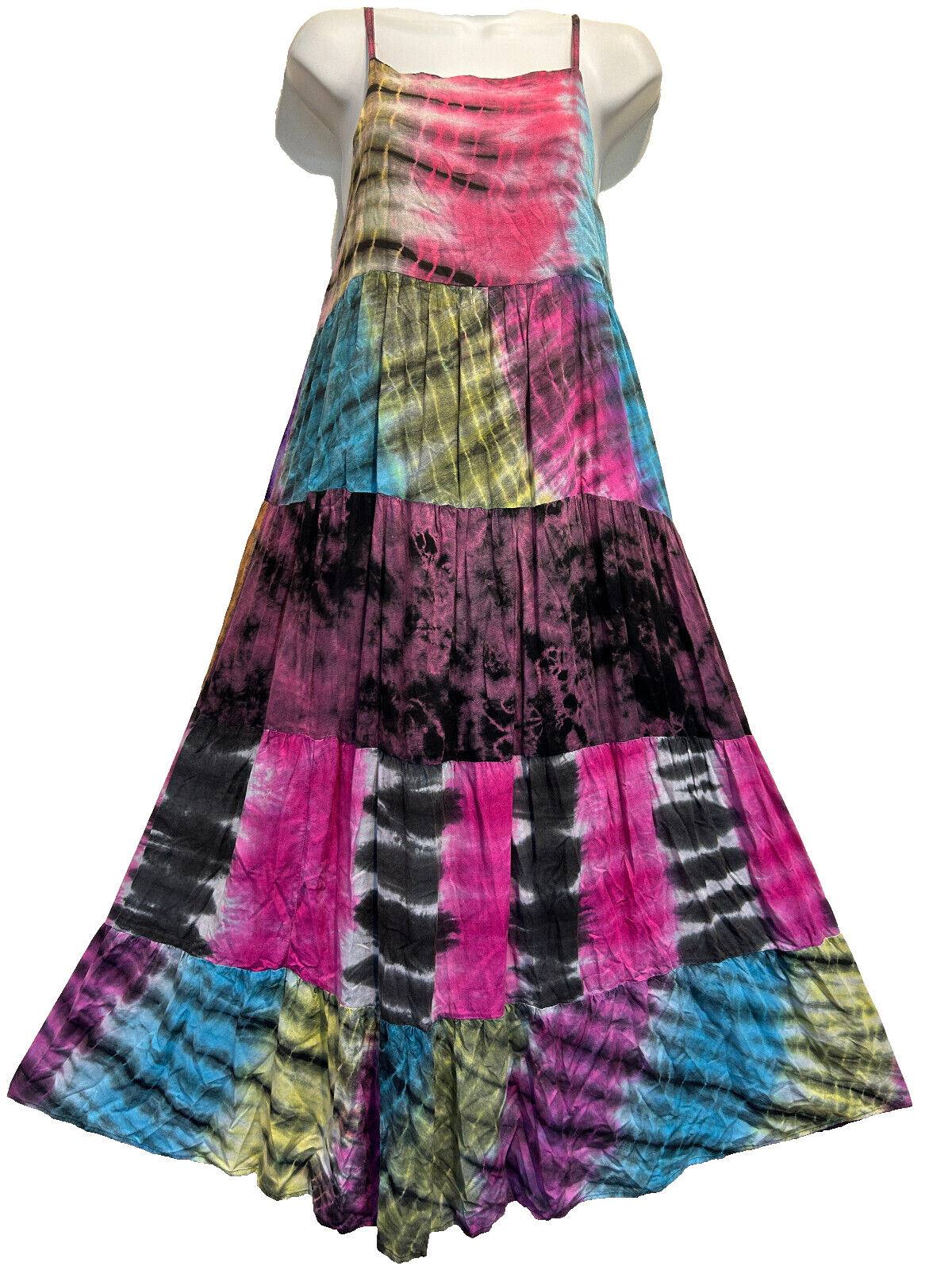 Nwt SACRED THREADS tie dye bohemian funky hippy rayon tank DRESS M Free shipping