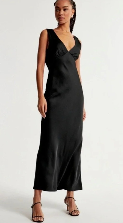 Abercrombie & Fitch Satin Maxi Dress Small Black NWT