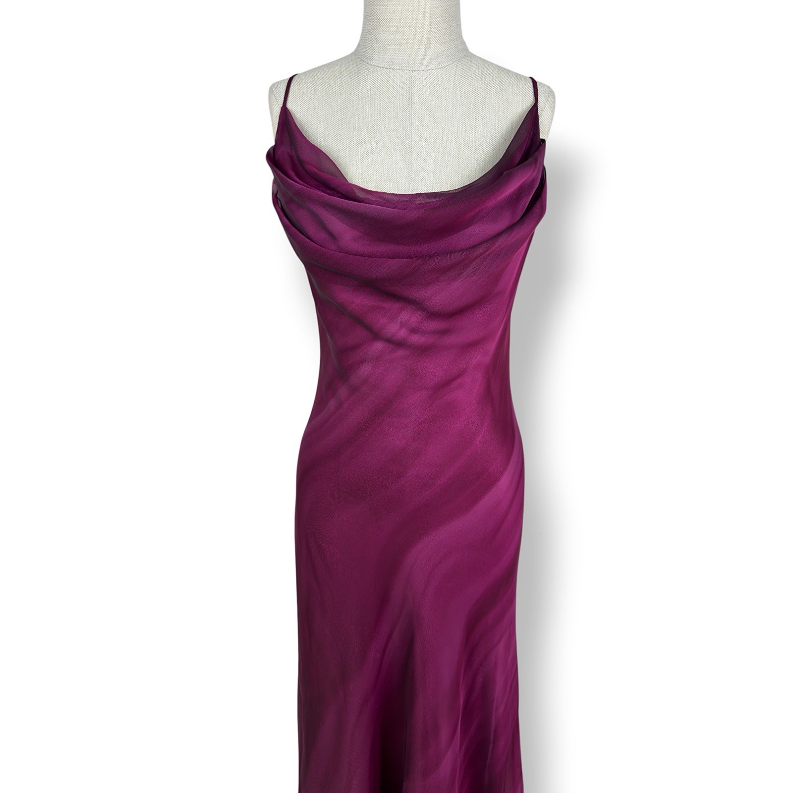 Plum Chiffon Cowl Neck Slip Maxi Evening Dress Bias Cut Bridesmaid Gown Y2K
