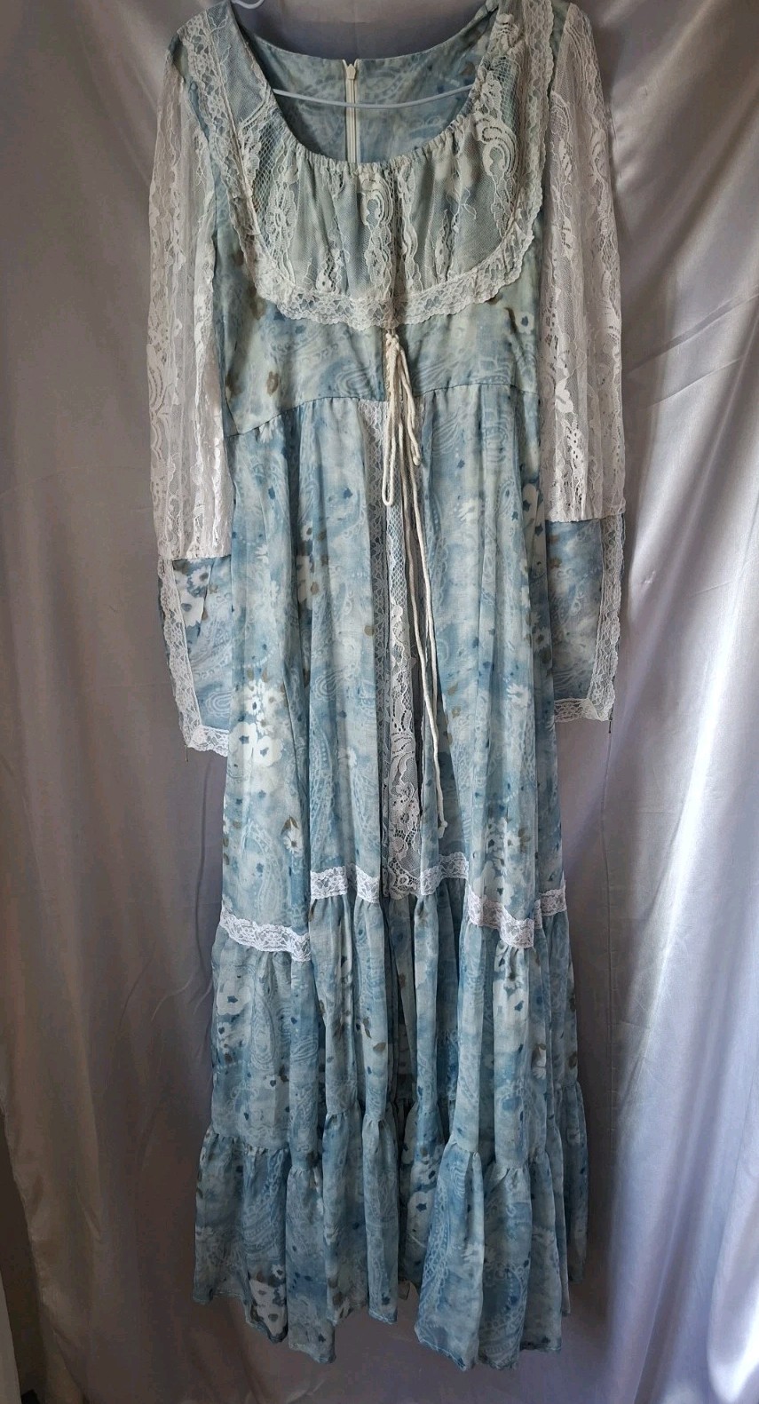 Vintage Style 70s Boho Prairie Maxi Dress Lace Floral Paisley Hippie NO TAGS M