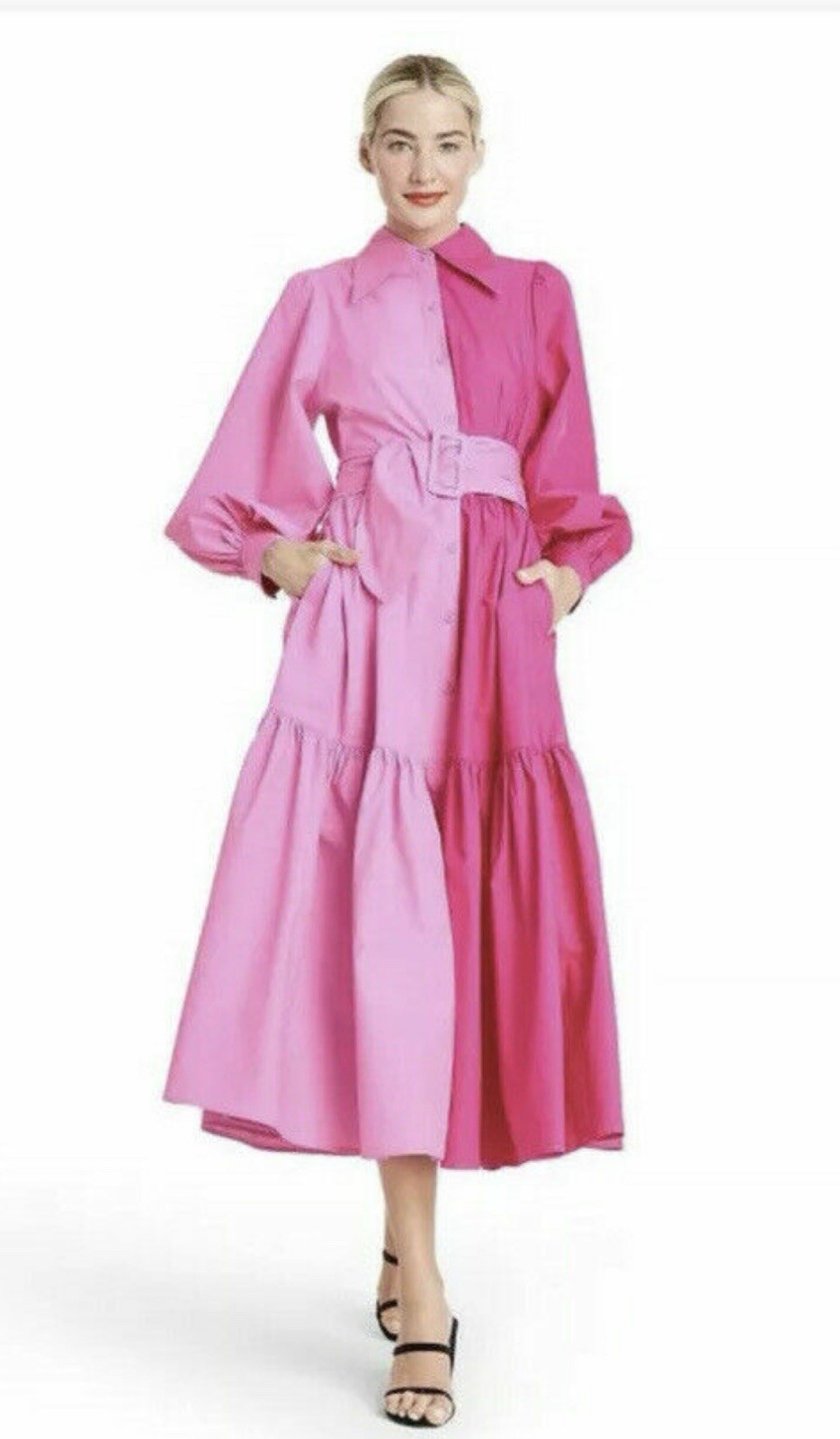 Christopher John Rogers x Target Long Sleeve Two-Tone Pink Shirtdress Size: 16