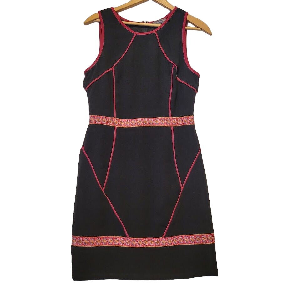 Tinley Road Sheath Dress Black Pink Purple Piping Embroidered Waist Hem Detail