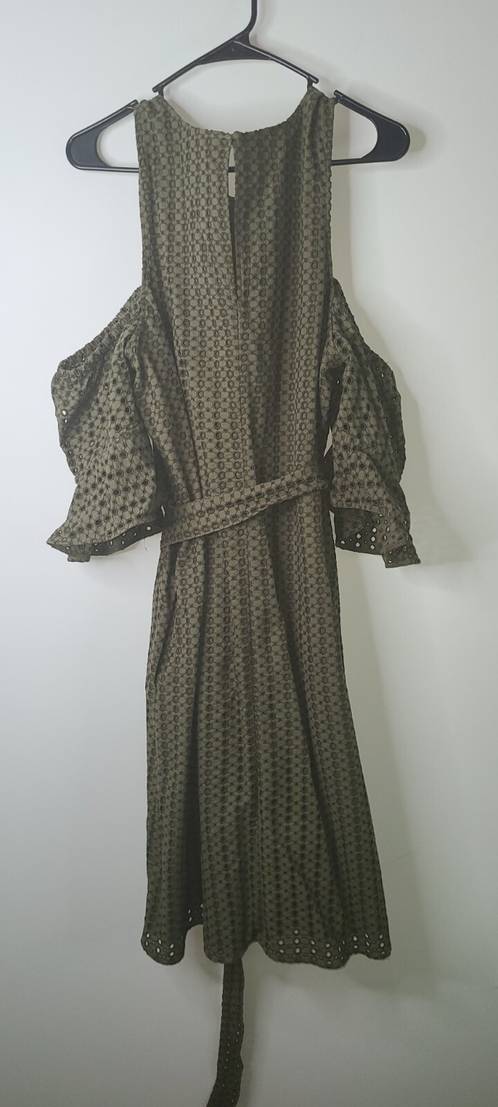 Banana Republic Flutter Sleeve Eyelet Cotton Dress Olive Green XL