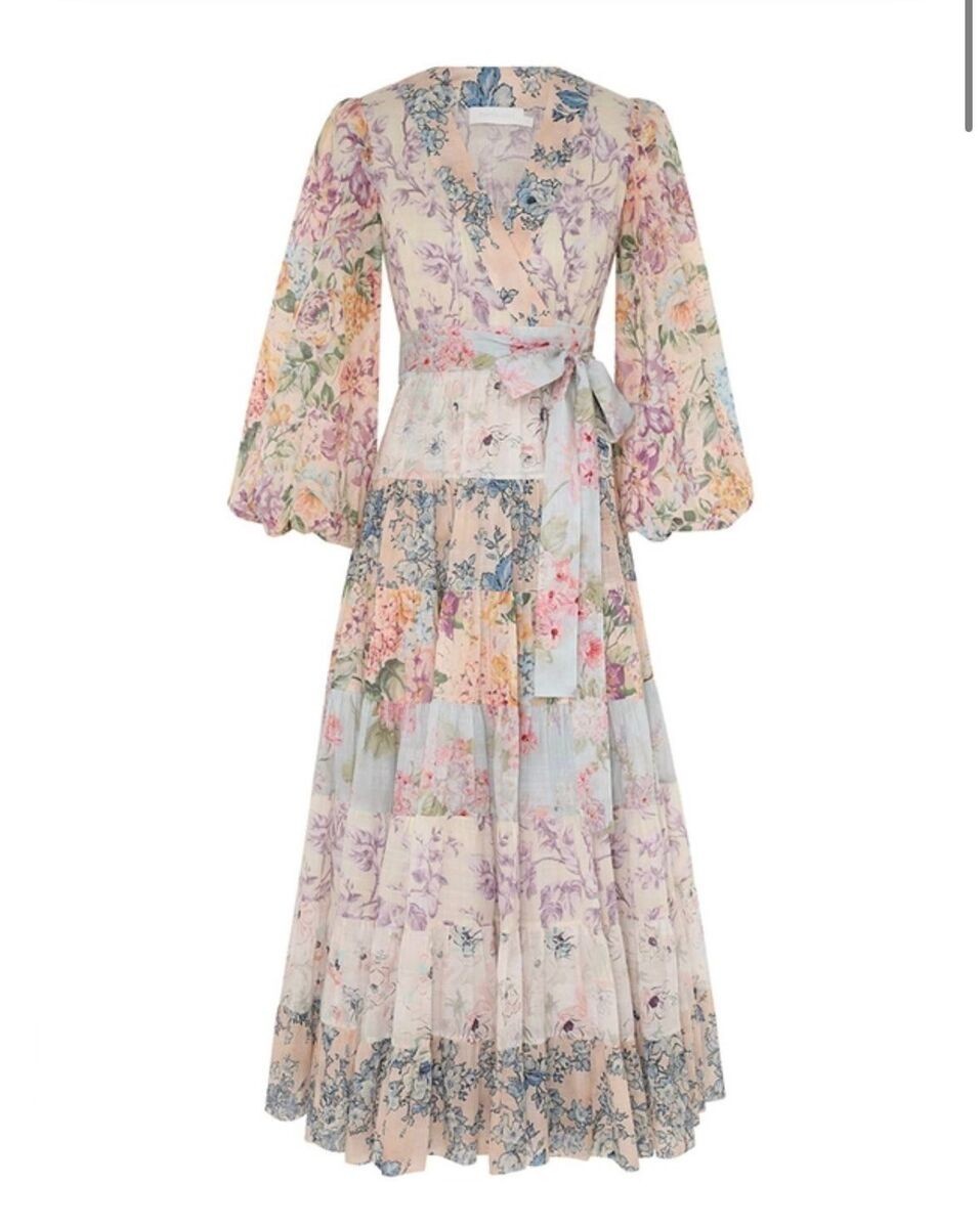 Zimmermann Halliday Tiered Midi Dress Size 4 AU 16 / US 12 Spliced Floral Wrap