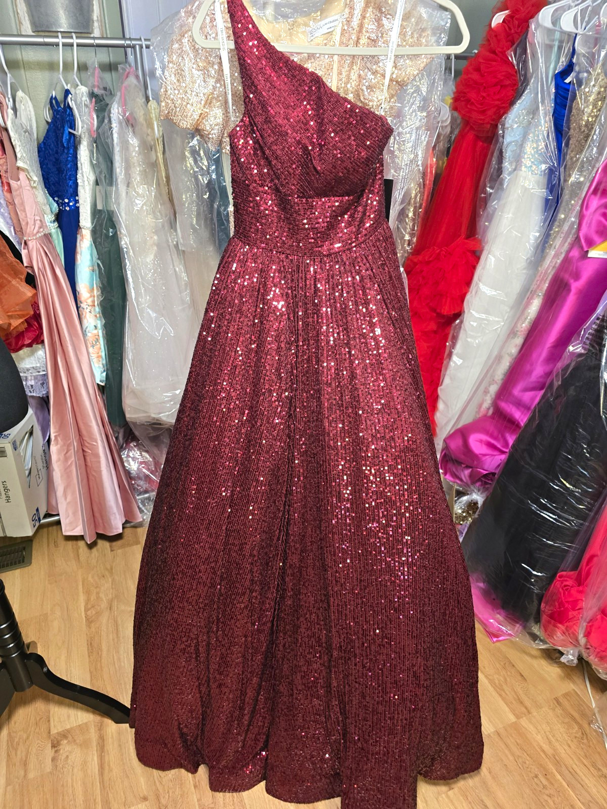 Sherri Hill Sequin One Shoulder Sleeveless Long Formal Gown Dress Zip Size 0