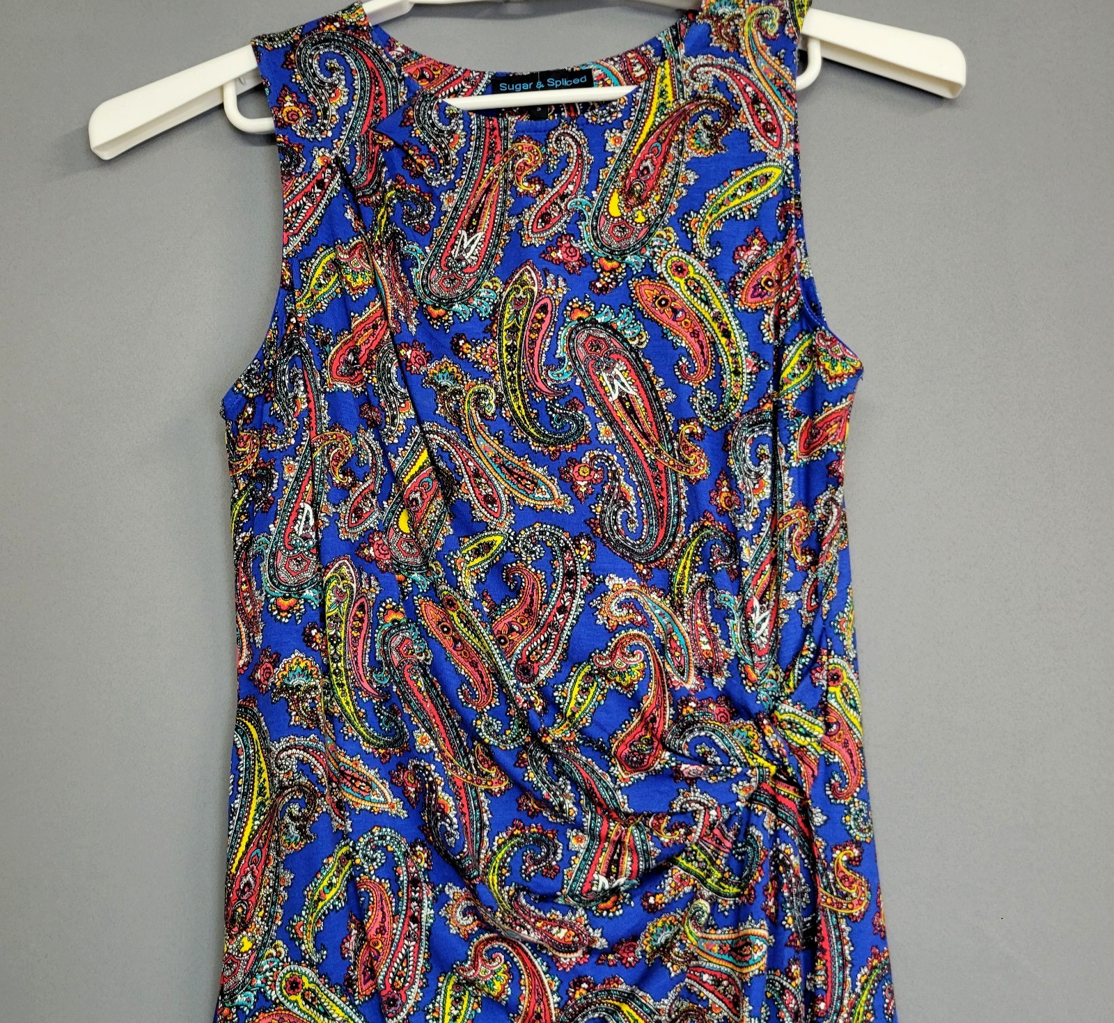 Sugar & Spliced Dress Womens S Blue Paisley Runch Sleeveless Bobo Chic Vibrant