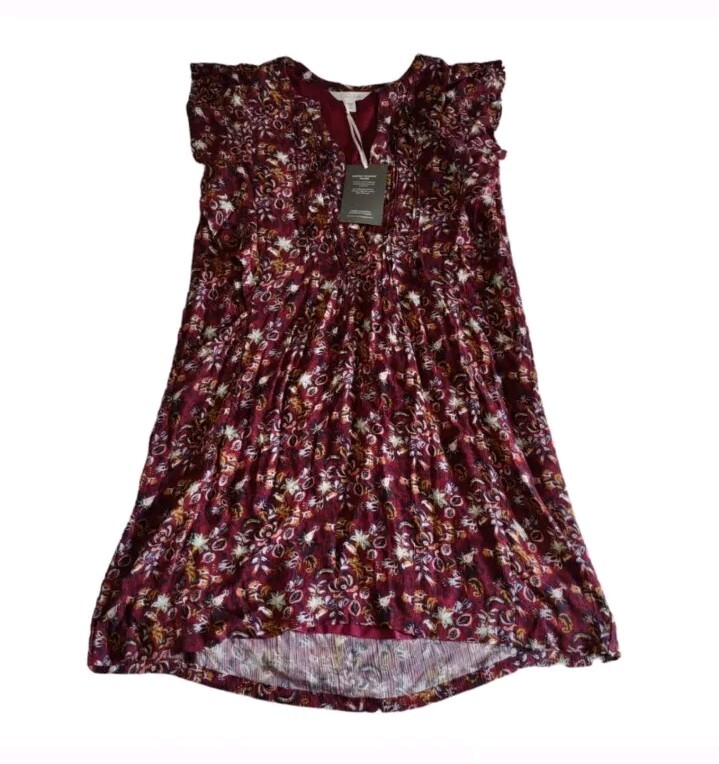NWT Garnet Hill XS Red Paisley Floral Butterfly V-Neck Dress Lenzing Ecovero
