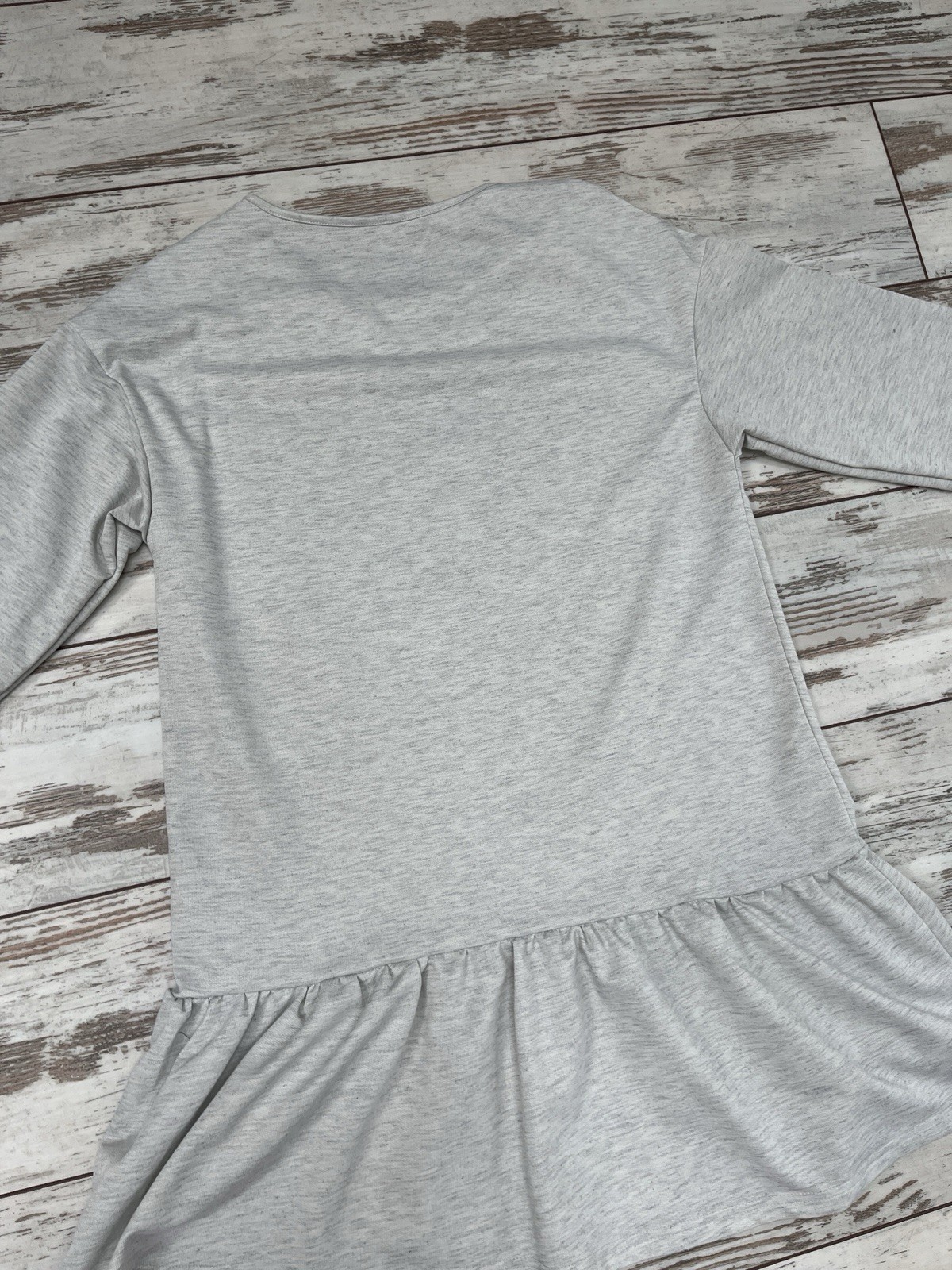 Gray Sweatshirt Dress Crewneck Ruffle Peplum Hem Long Sleeve Womens Medium NWOT