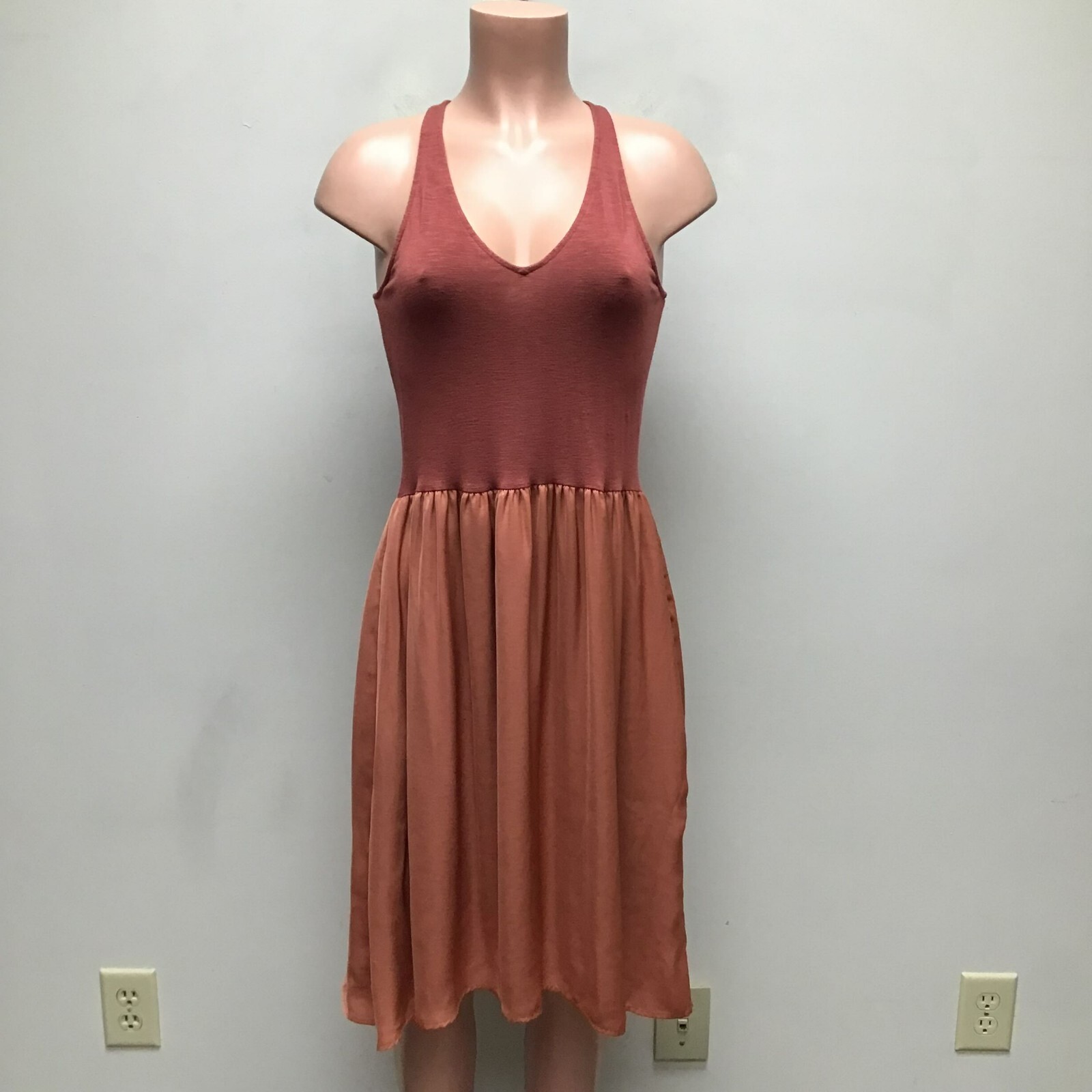 Dolan Rust Orange Sleeveless V-Neck Knit Contrast Pullover A-Line Dress XS
