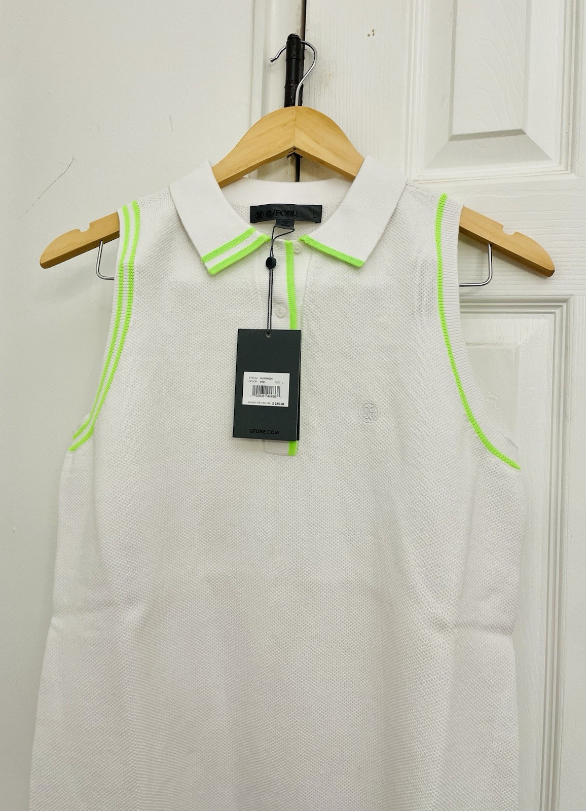 G/Fore Fully Fashioned Cotton Pique Sleeveless Polo Dress White Size L NWT Women