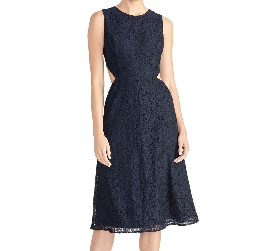 Rachel Roy Womens 8 True Navy Side Cutouts Elana Lace Lined Sheath Dress NWT