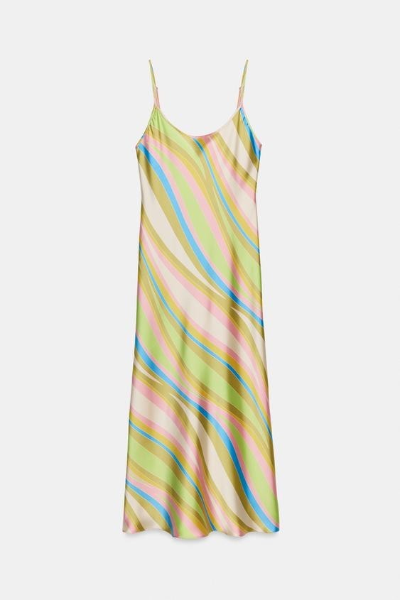 ZARA 2026 ARTY PRINT STRAPPY MULTICOLORED SATIN EFFECT MIDI DRESS sz L 2859/340