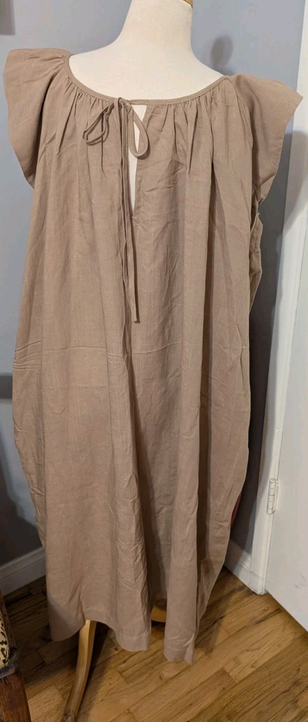 Amente Tan Lt Brown Relaxed Flutter Sleeve Dress S/M NWT