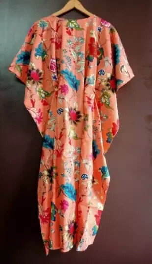 Indian Vintage 100% Cotton Long Beach Maxi Kaftan Dress One Size Caftan Kimono