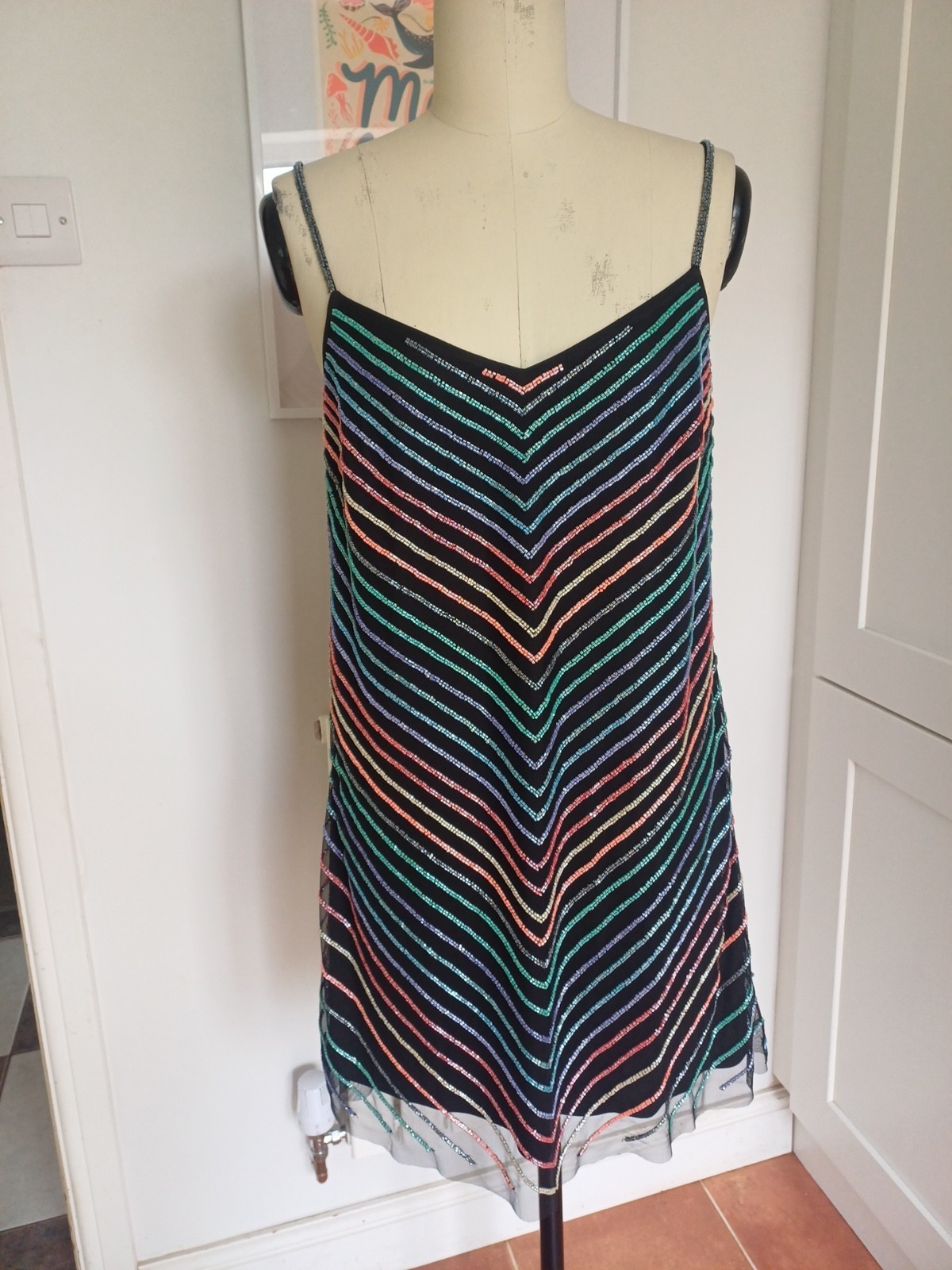 Monsoon Limited Edition Rainbow Beaded Dress UK 12 Y2K Festival Party Boho