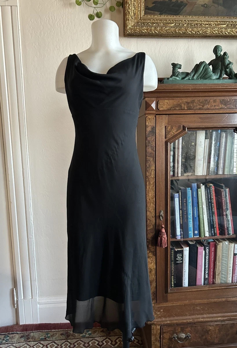 Vtg 90s Y2K City Triangles Black Scoop Midi Dress Size S/M Fairy Whimsygoth