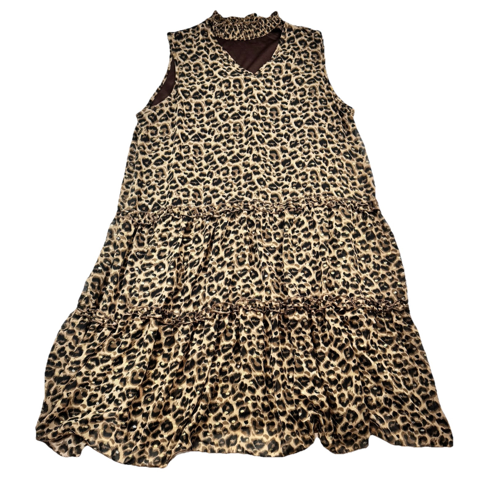 Southern Stitch Womens Cheetah Leopard Mock Neck V-Neck Dress Size M