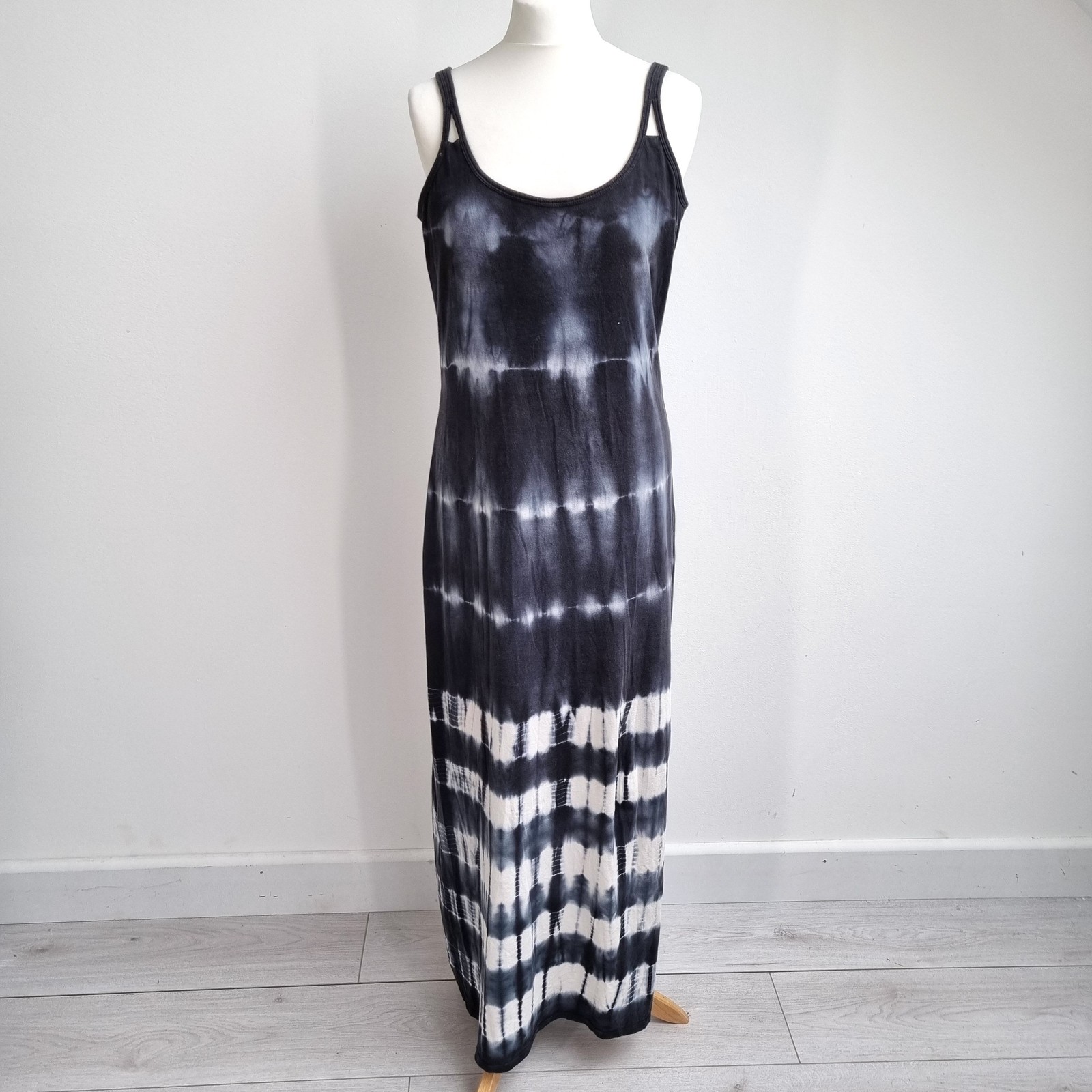Tie Dye Maxi Dress Large 90 Degree by Reflex Grey White Stretch Cotton Coverup