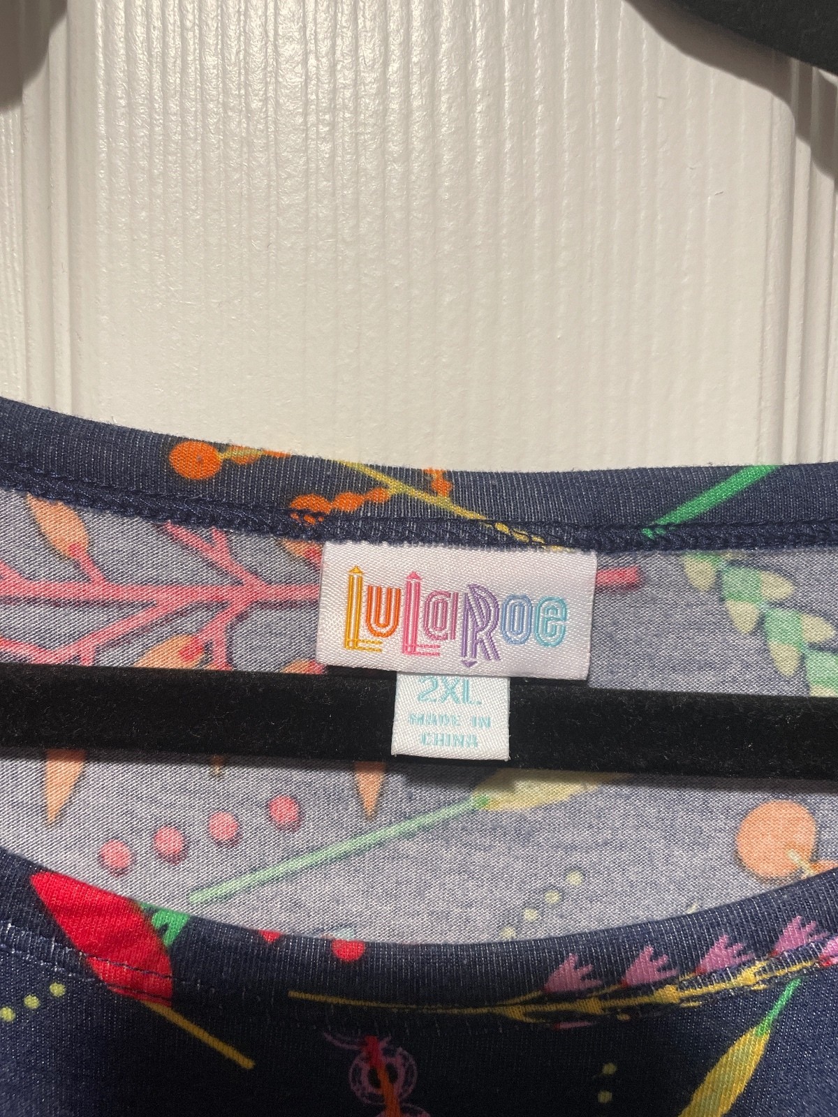LuLaRoe 2XL (18-20) Navy Floral Leaf Print Julia Dress Stretch Midi Plus Size