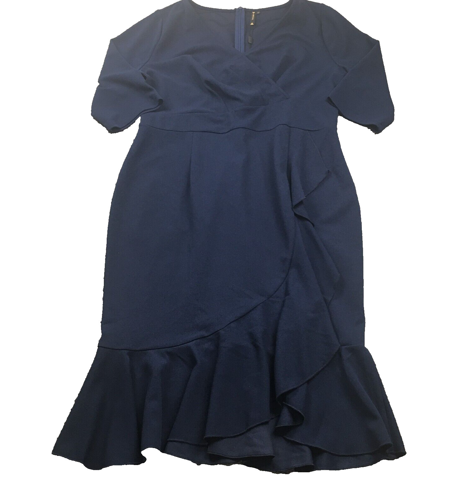 Miusol Womens Dress Sz 2XL Blue Ruffle V-Neck Short Sleeve Stretch Back Zip NWT