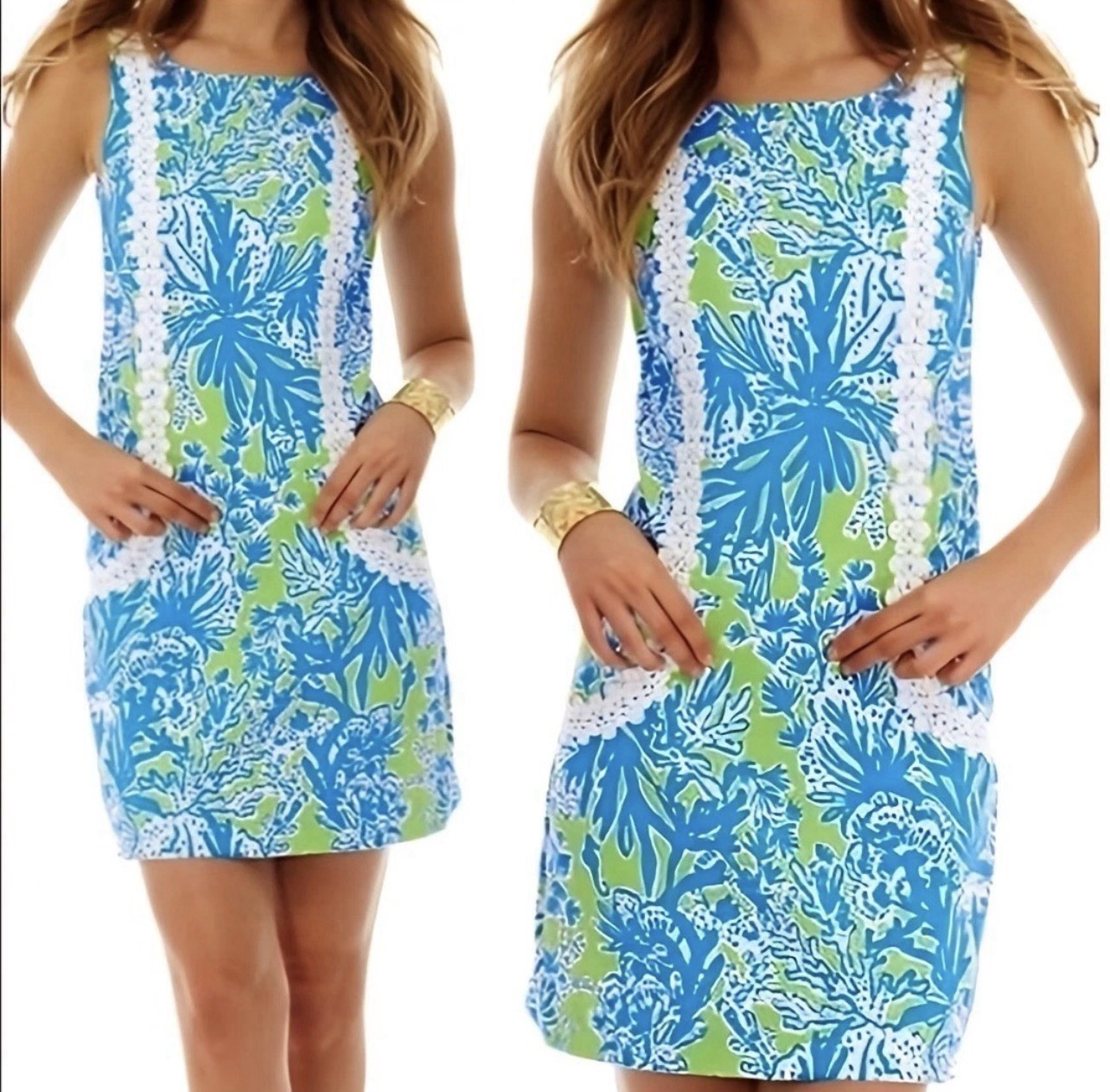 Lilly Pulitzer Casey Floral Shift Dress Lace Trim Size 2 Resort Summer