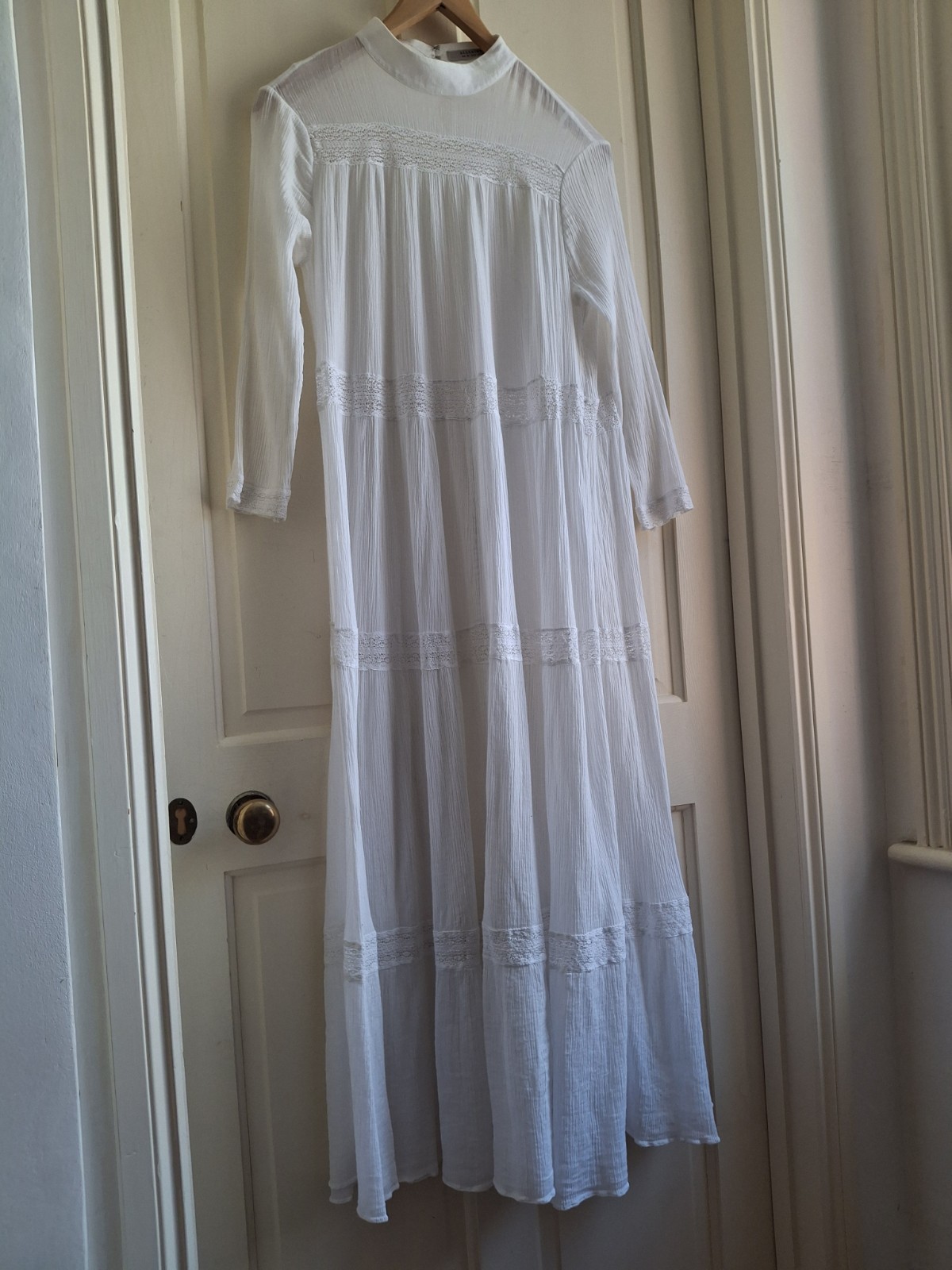 All Saints Nima Pinto Maxi Dress UK10 12 Tiered Boho Lace White Victorian Cotton