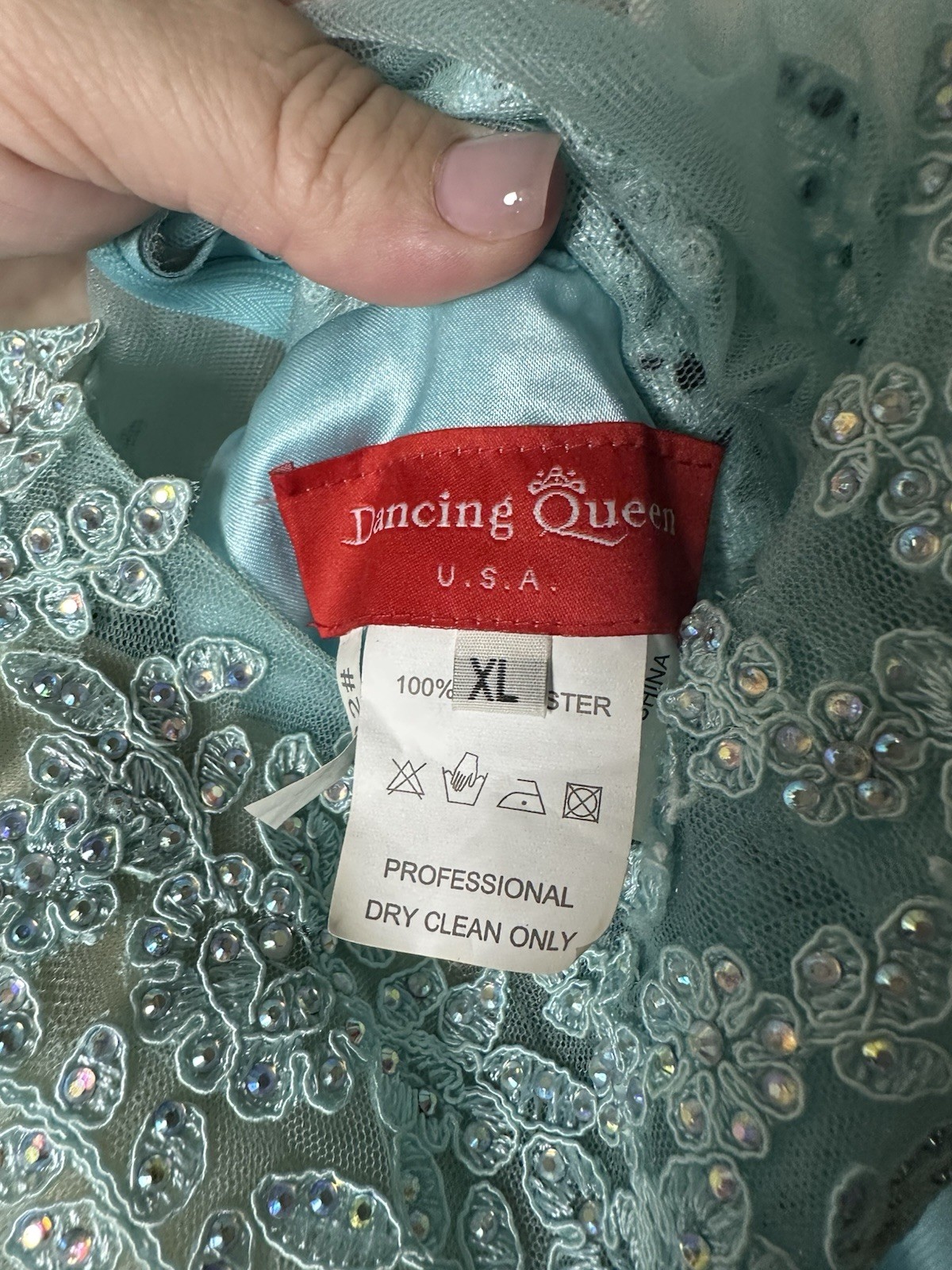 Dancing Queen Aqua Blue Beaded Halter Dress Short XL Prom Homecoming Formal