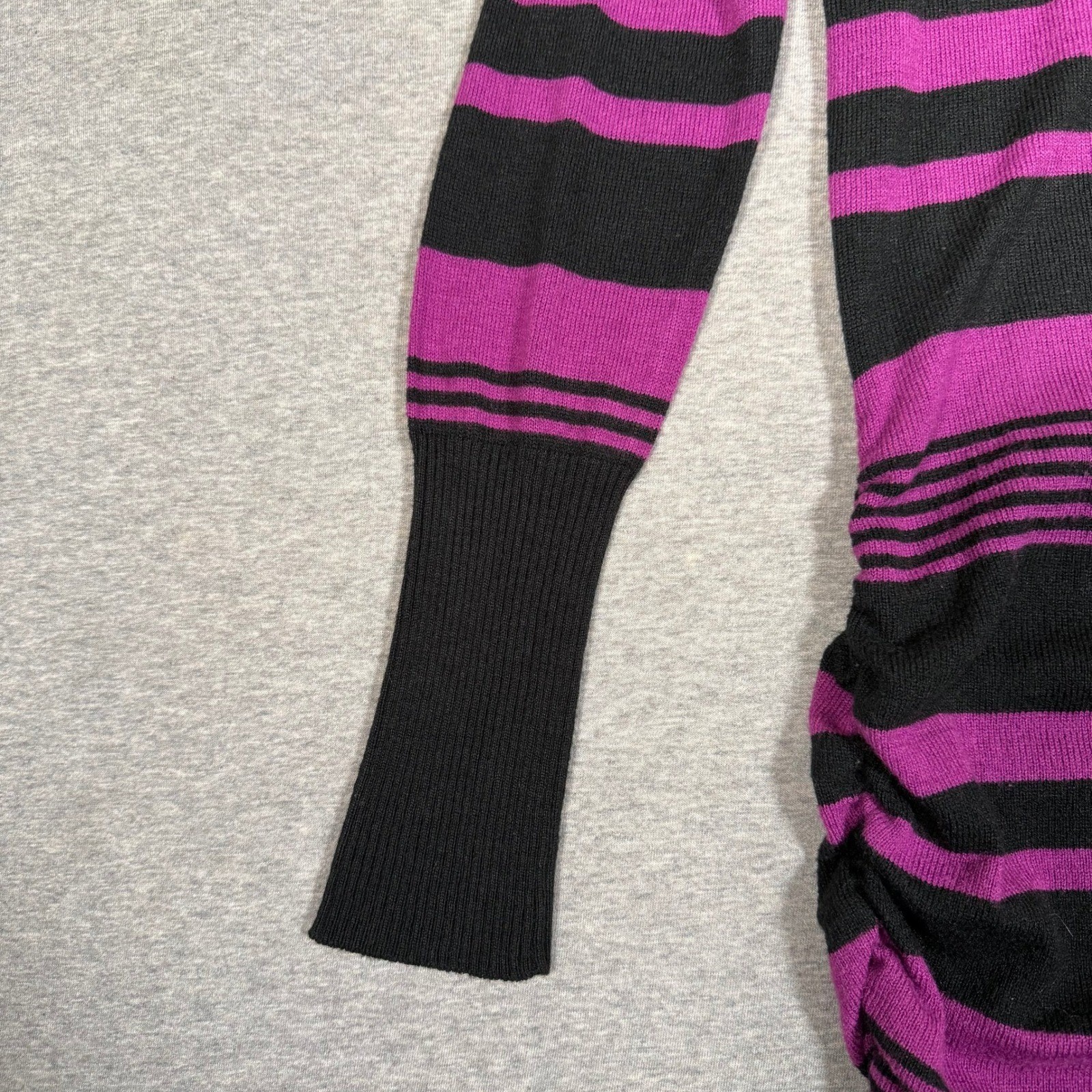 Derek Heart Im In Love Purple Black Striped Ruched Long Sleeve Sweater Dress L