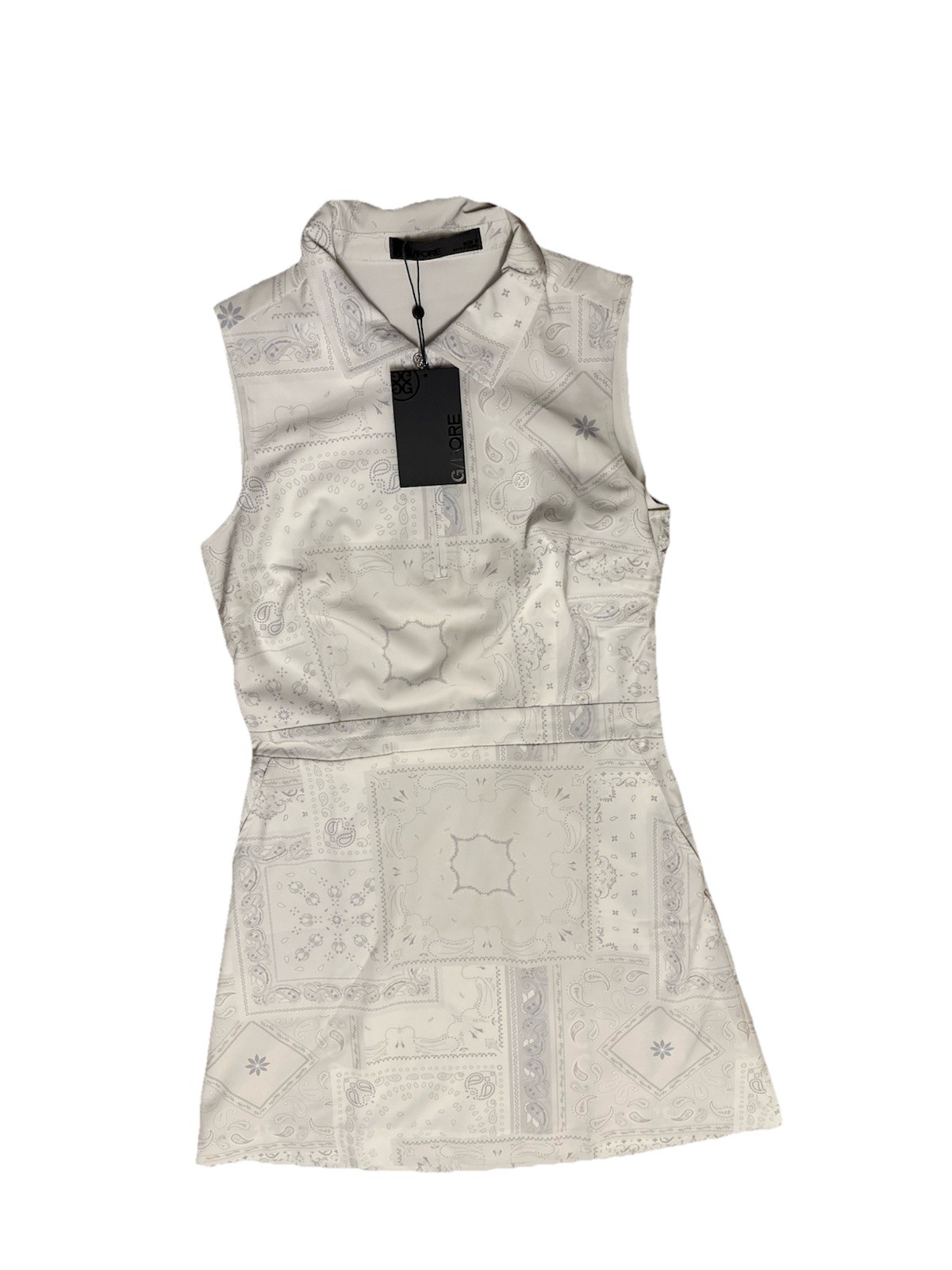 G/FORE Bandana Stretch Woven Polo Dress Snow White Grey Golf Sz UK 10 US 6 M NEW