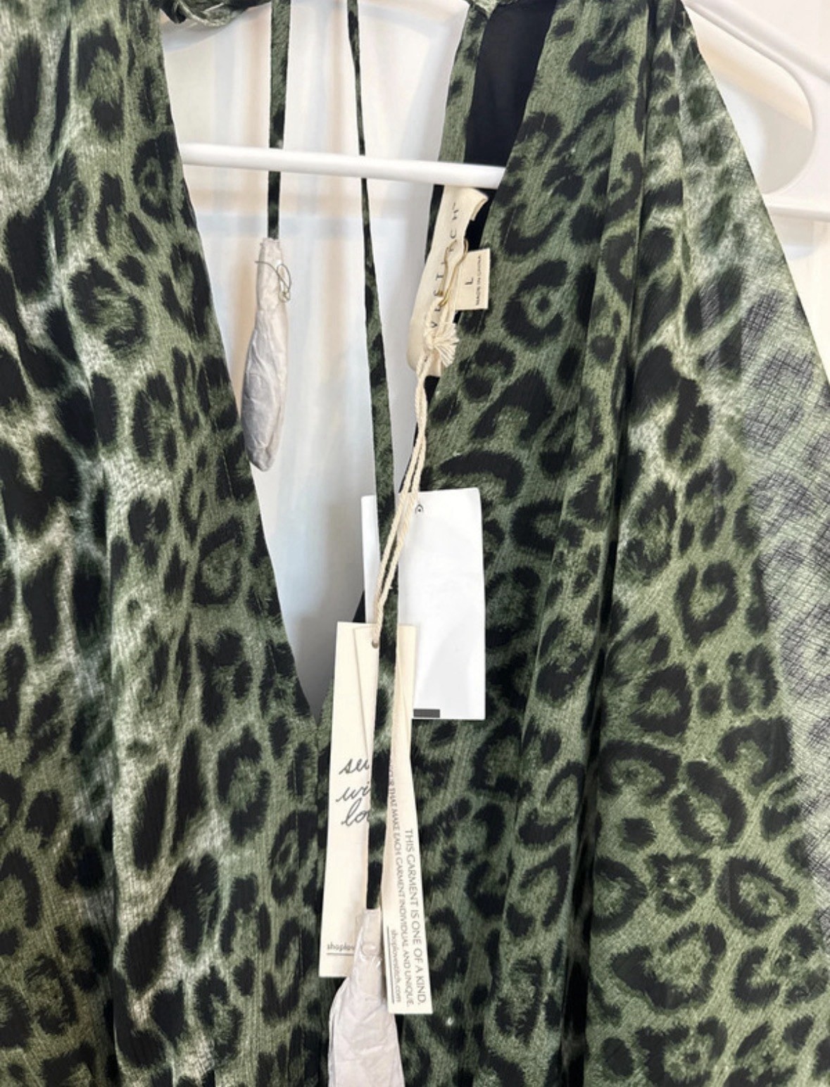 Shoppe Austin Green/Black Leopard Chiffon V-Neck Tie Waist Mini Dress L