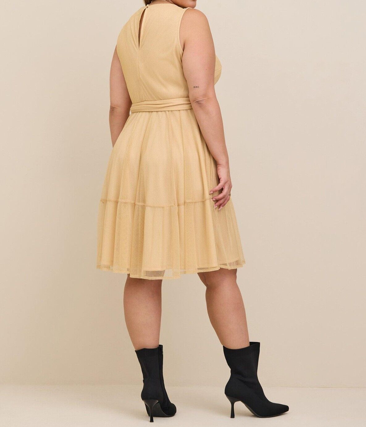Torrid At The Knee Glitter Lurex Surplice Tiered Dress Gold 3 3X 22 24 #B91761